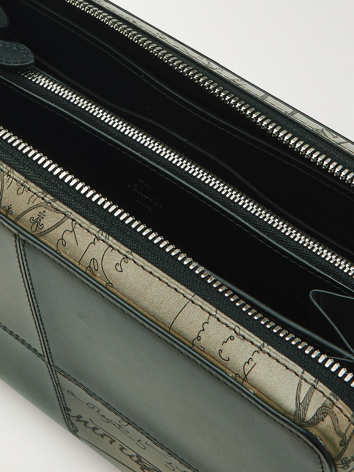 Berluti Itauba Scritto Panelled Venezia Leather Pouch In Green