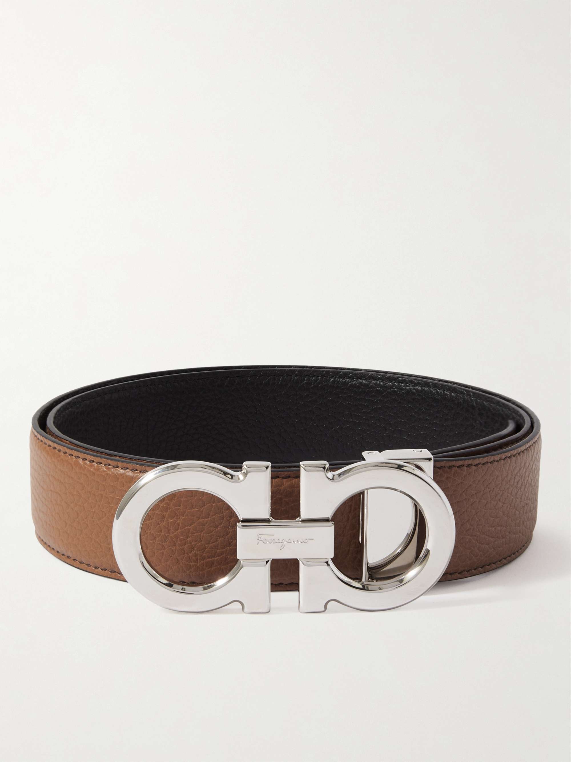 Shop FERRAGAMO Logo Buckle Reversible Leather Belt