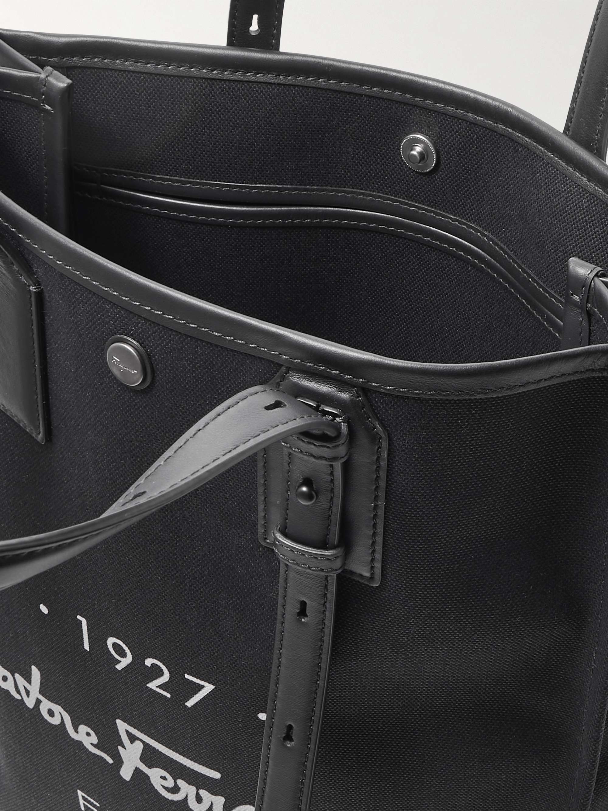 FERRAGAMO Logo-Print Leather-Trimmed Canvas Tote Bag