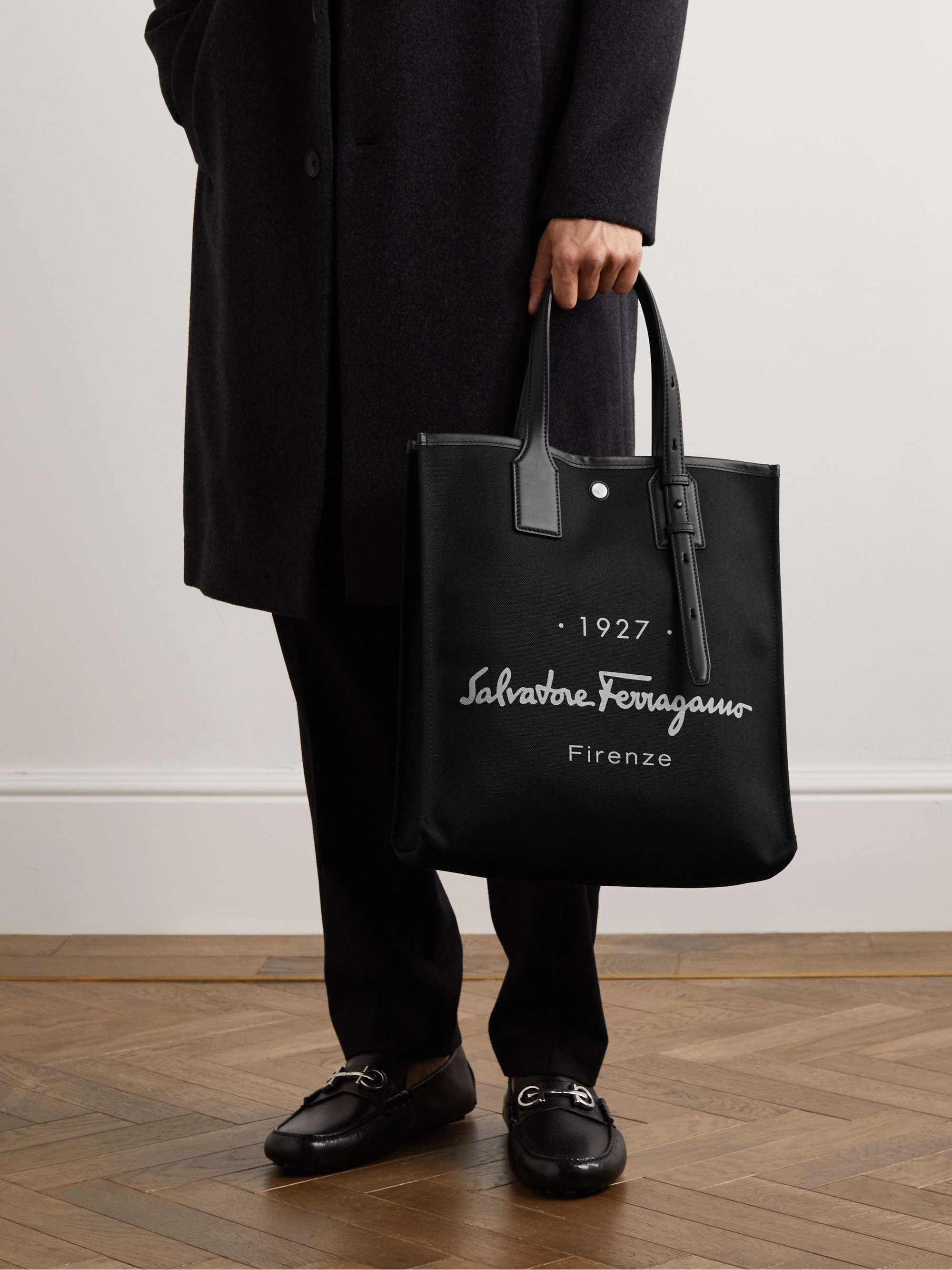 FERRAGAMO Logo-Print Leather-Trimmed Canvas Tote Bag