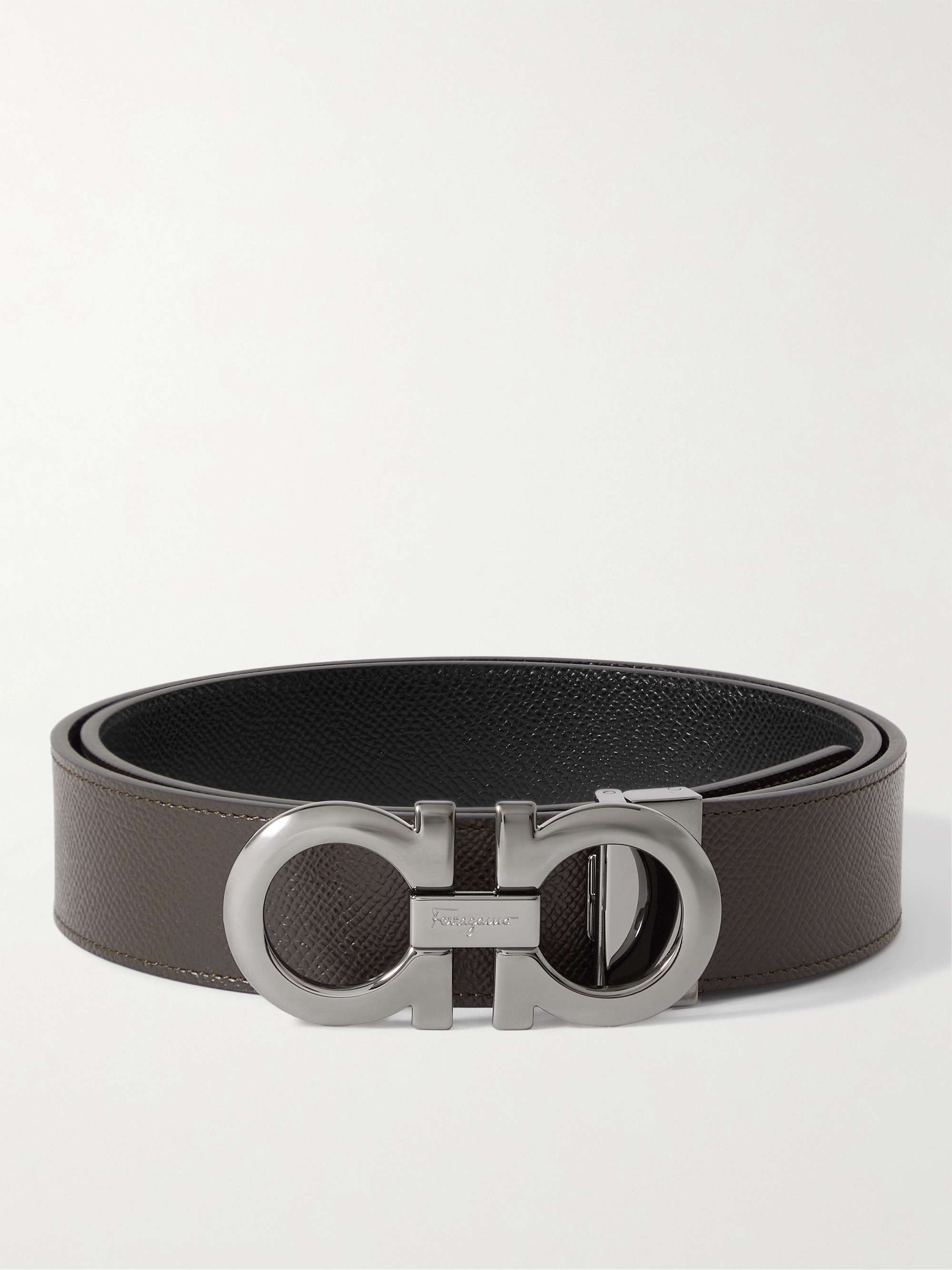 Ferragamo Men's Pebble-Grain Leather Belt