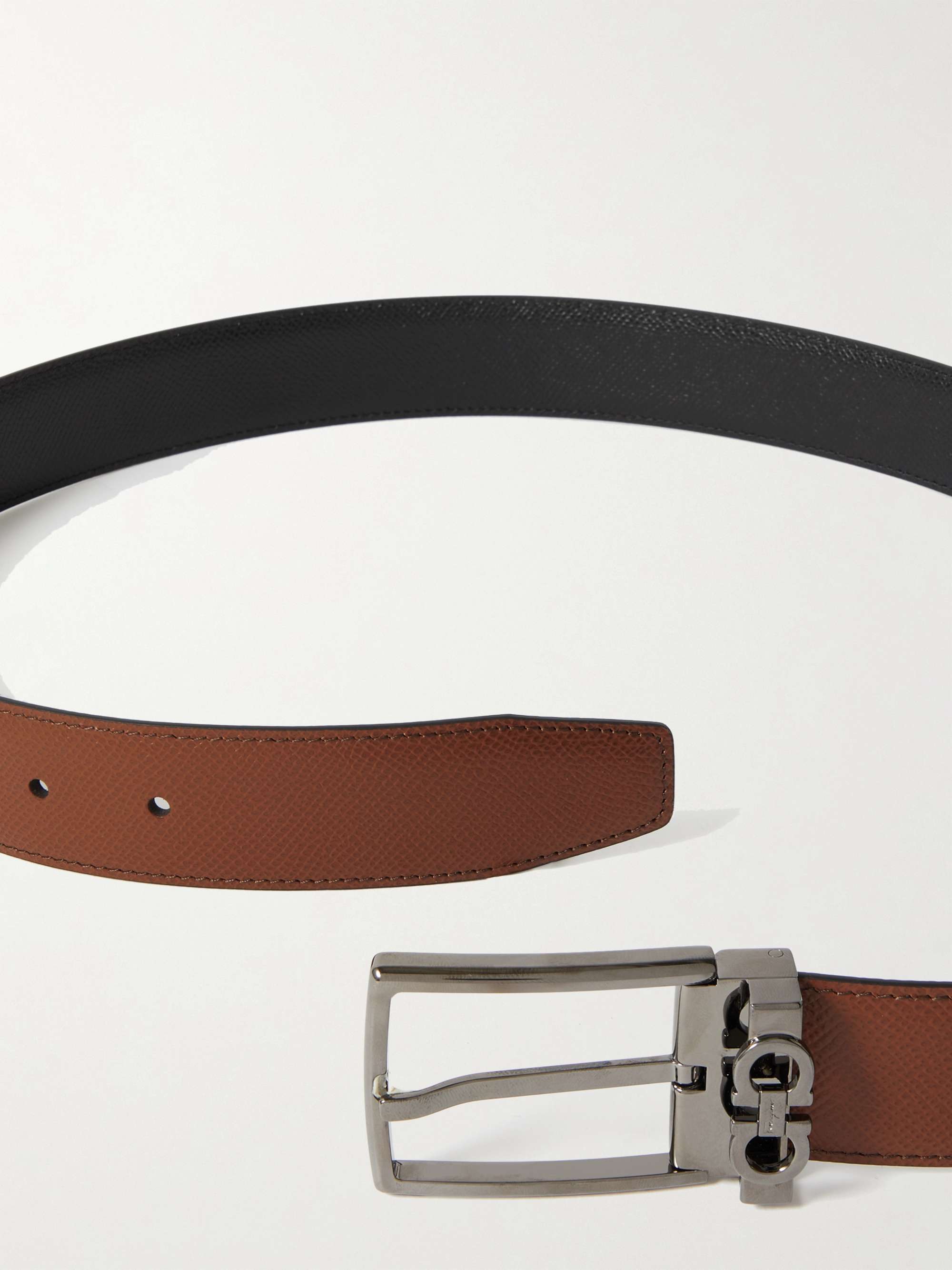 FERRAGAMO 3.5cm Pebble-Grain Leather Belt