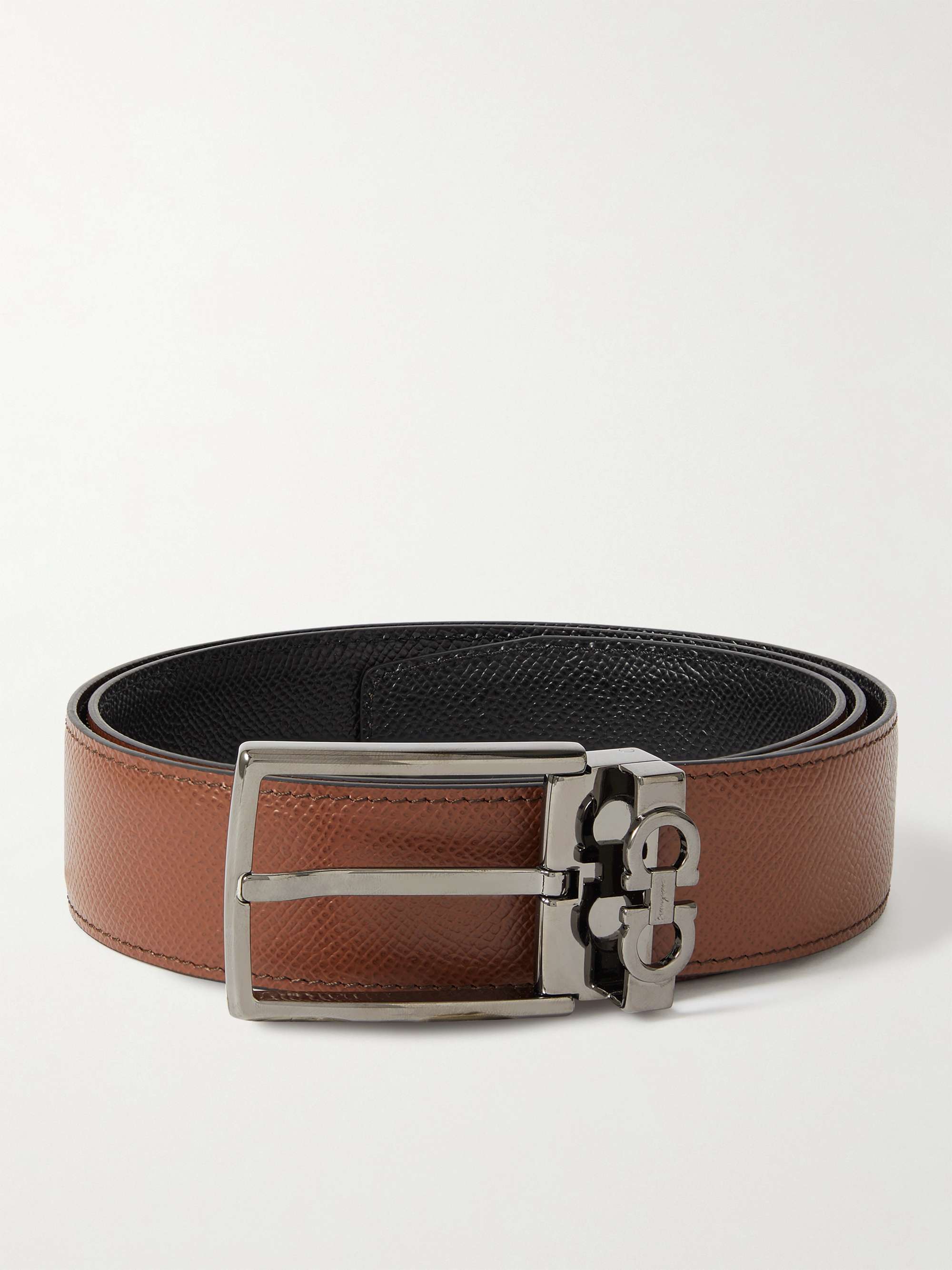 FERRAGAMO 3.5cm Pebble-Grain Leather Belt