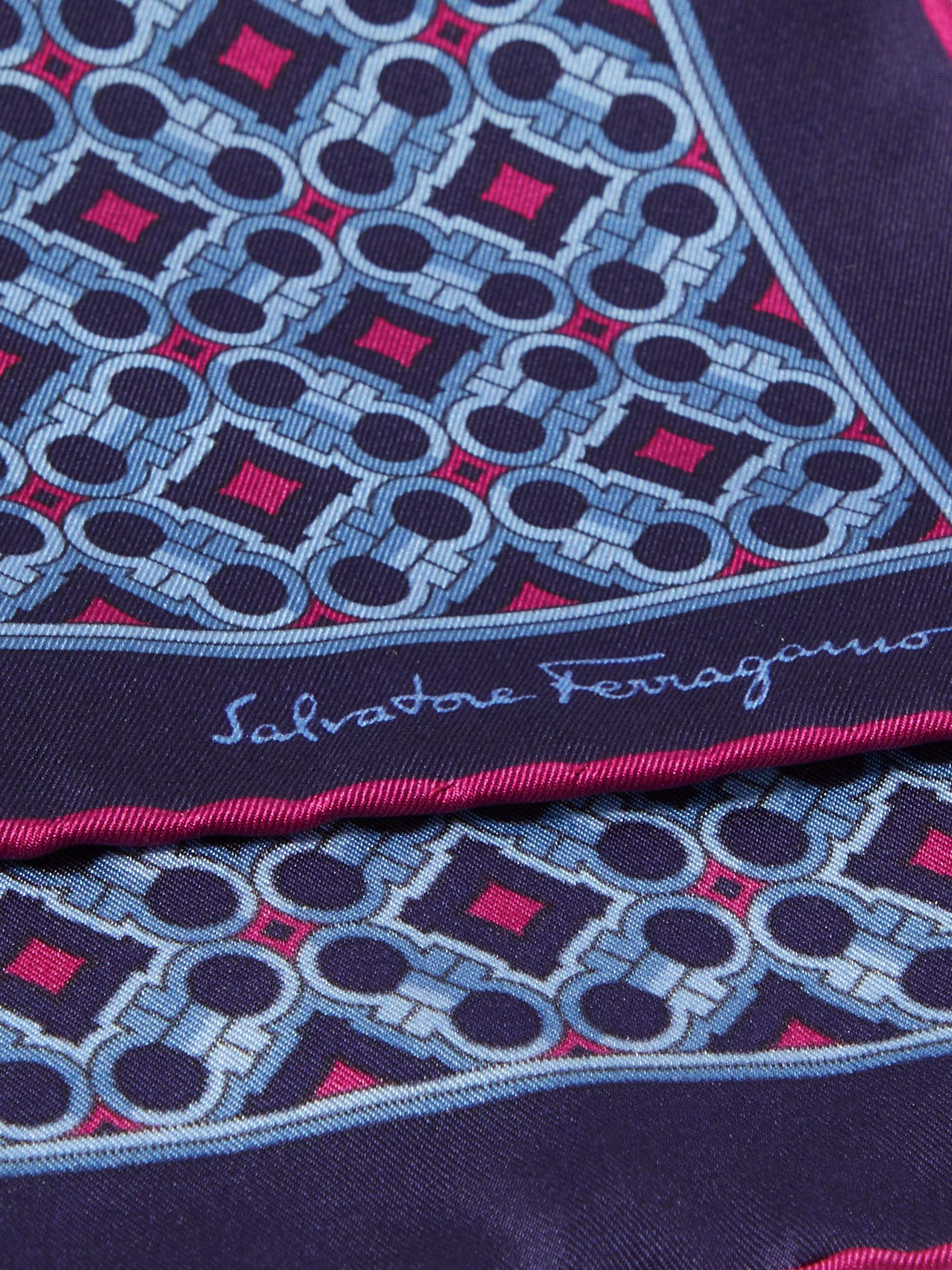 FERRAGAMO Printed Silk-Twill Pocket Square