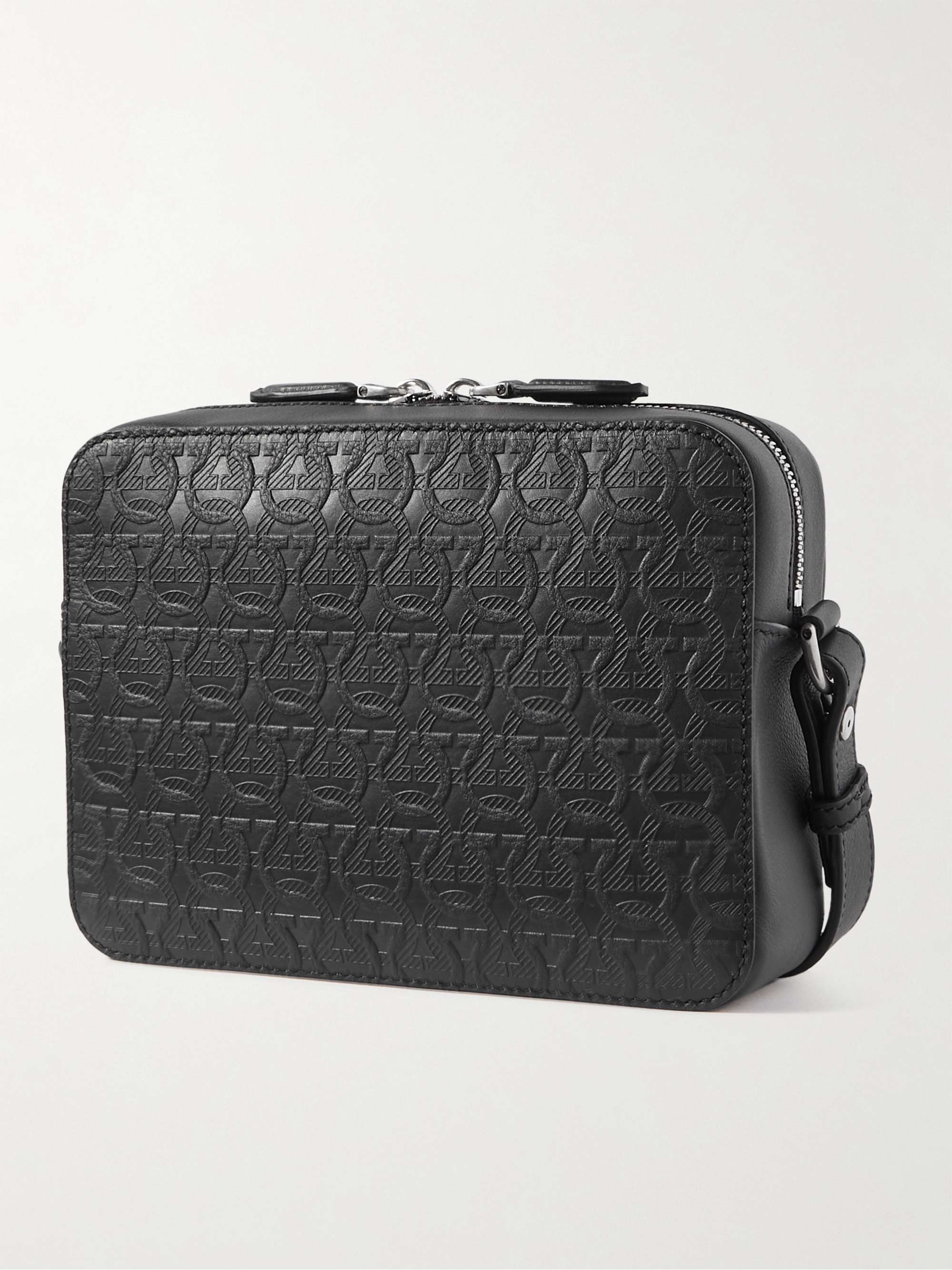 FERRAGAMO Logo-Embossed Leather Messenger Bag