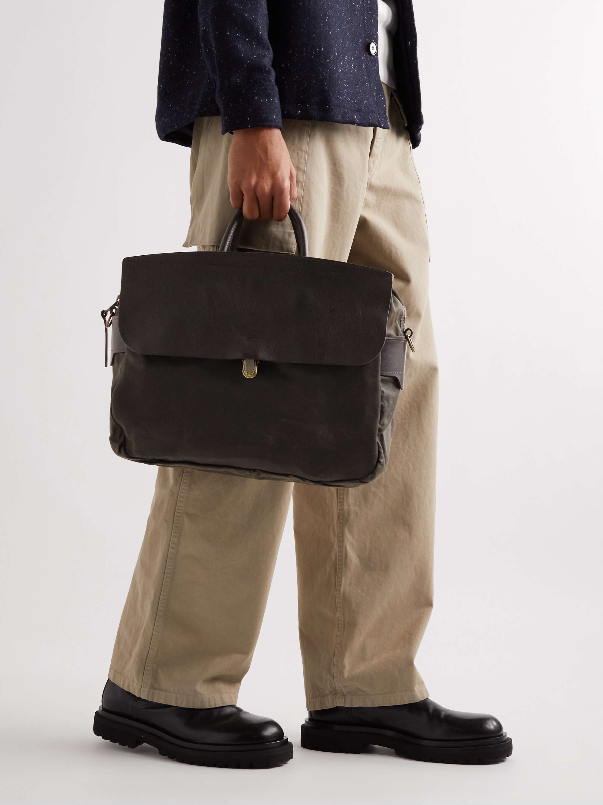 BLEU DE CHAUFFE Zeppo Full-Grain Leather and Waxed Cotton-Canvas Weekend Bag