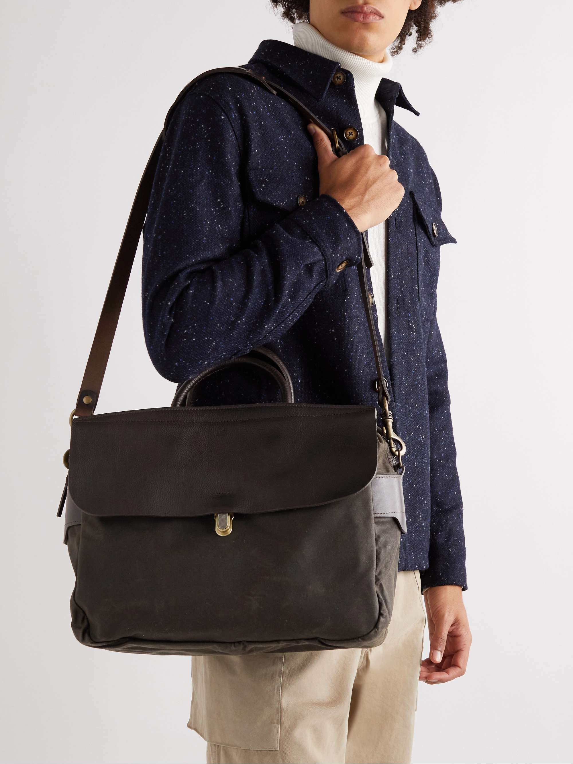 BLEU DE CHAUFFE Zeppo Full-Grain Leather and Waxed Cotton-Canvas Weekend Bag