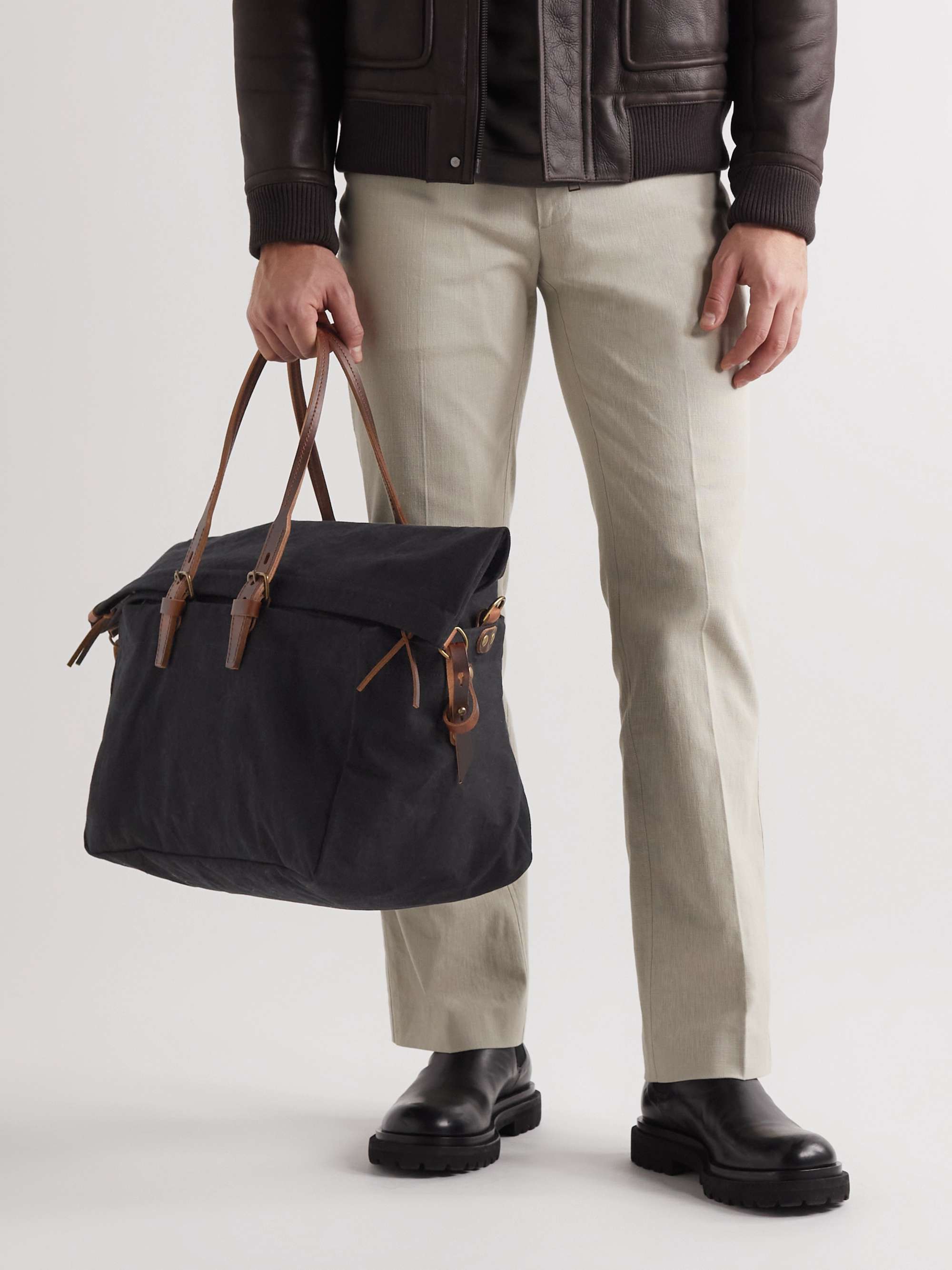 BLEU DE CHAUFFE Cabine Leather-Trimmed Cotton-Twill Weekend Bag