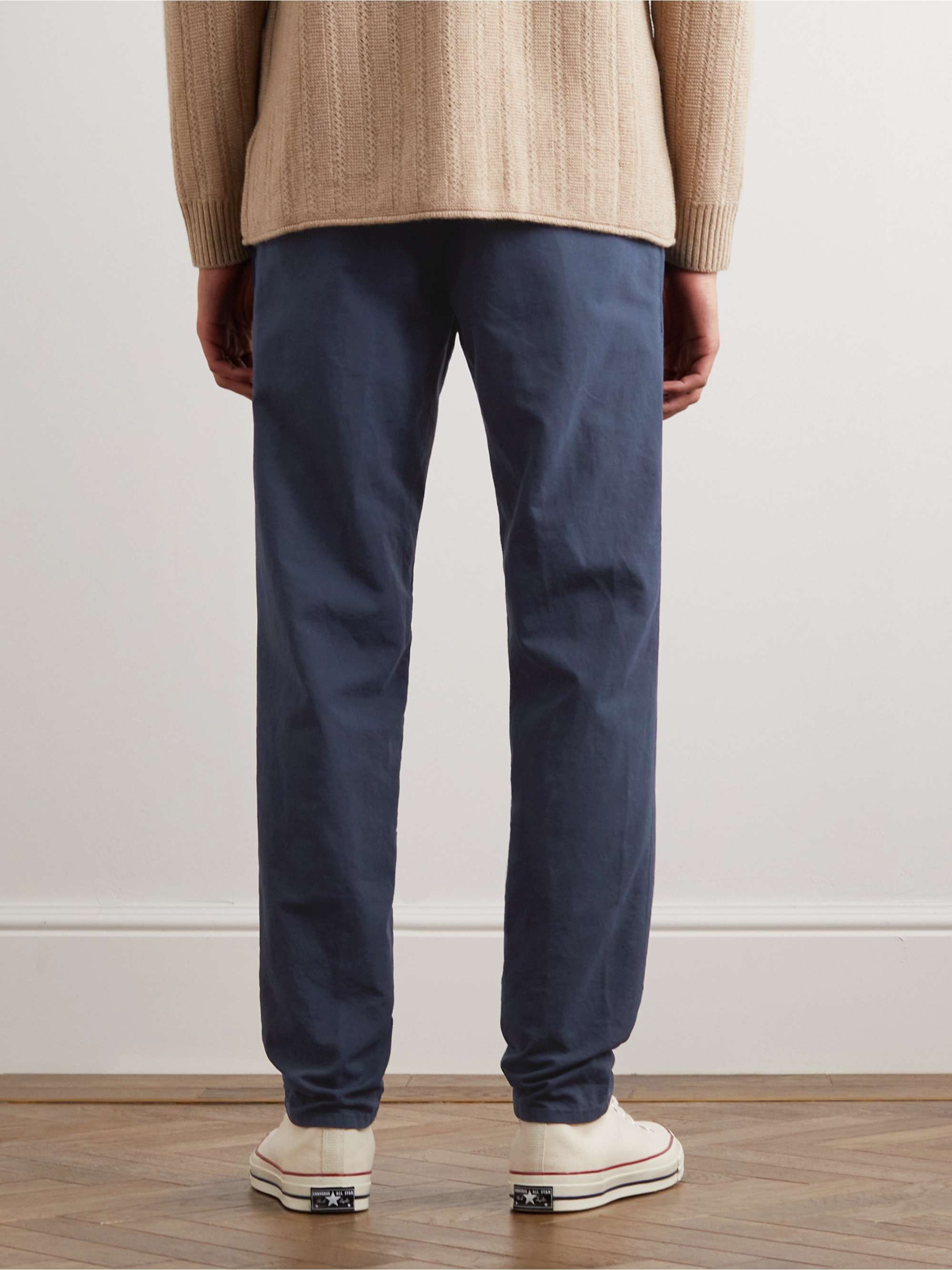SLOWEAR Tapered Pleated Stretch-Cotton Trousers