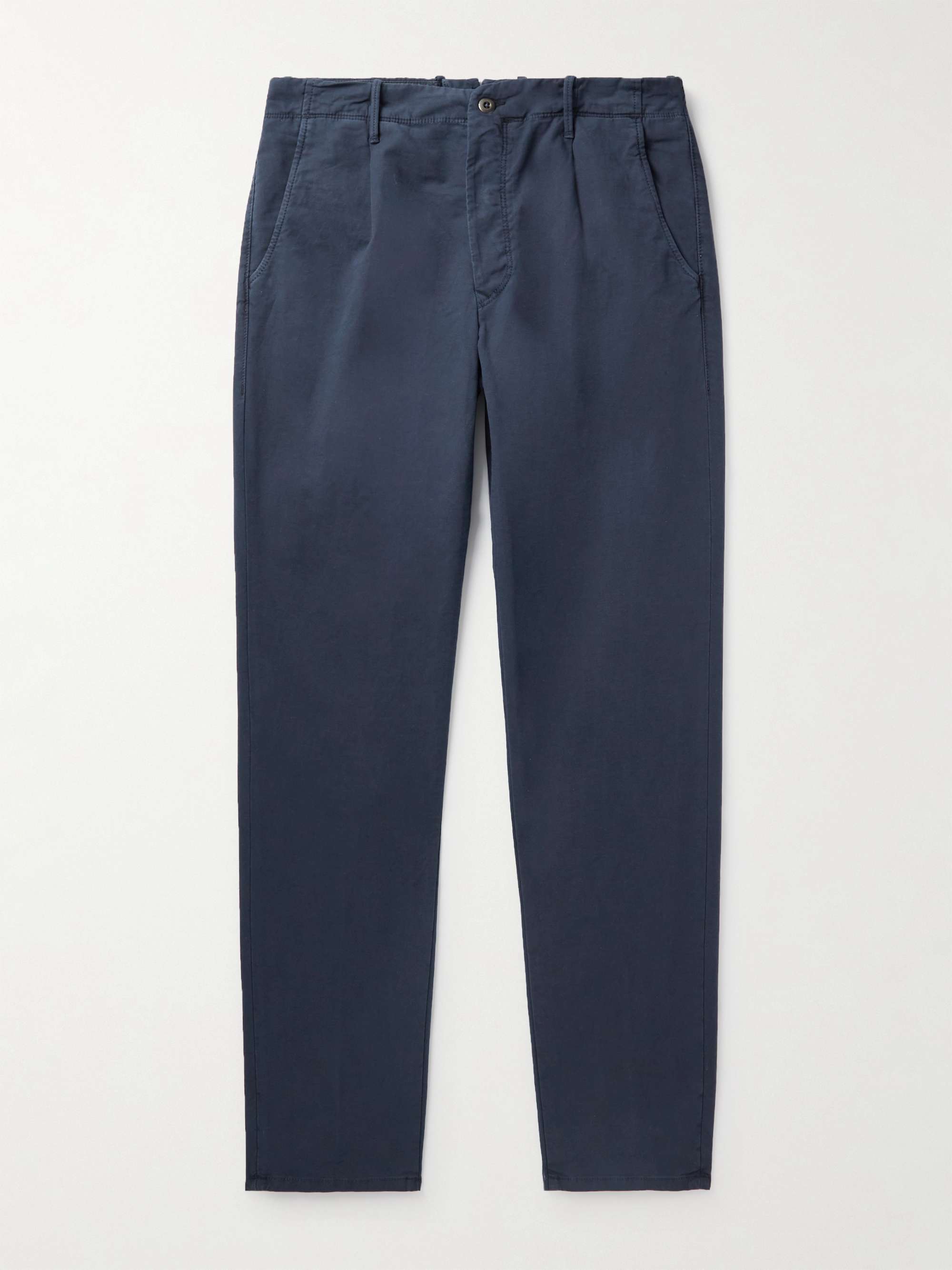 Tapered Pleated Stretch-Cotton Trousers