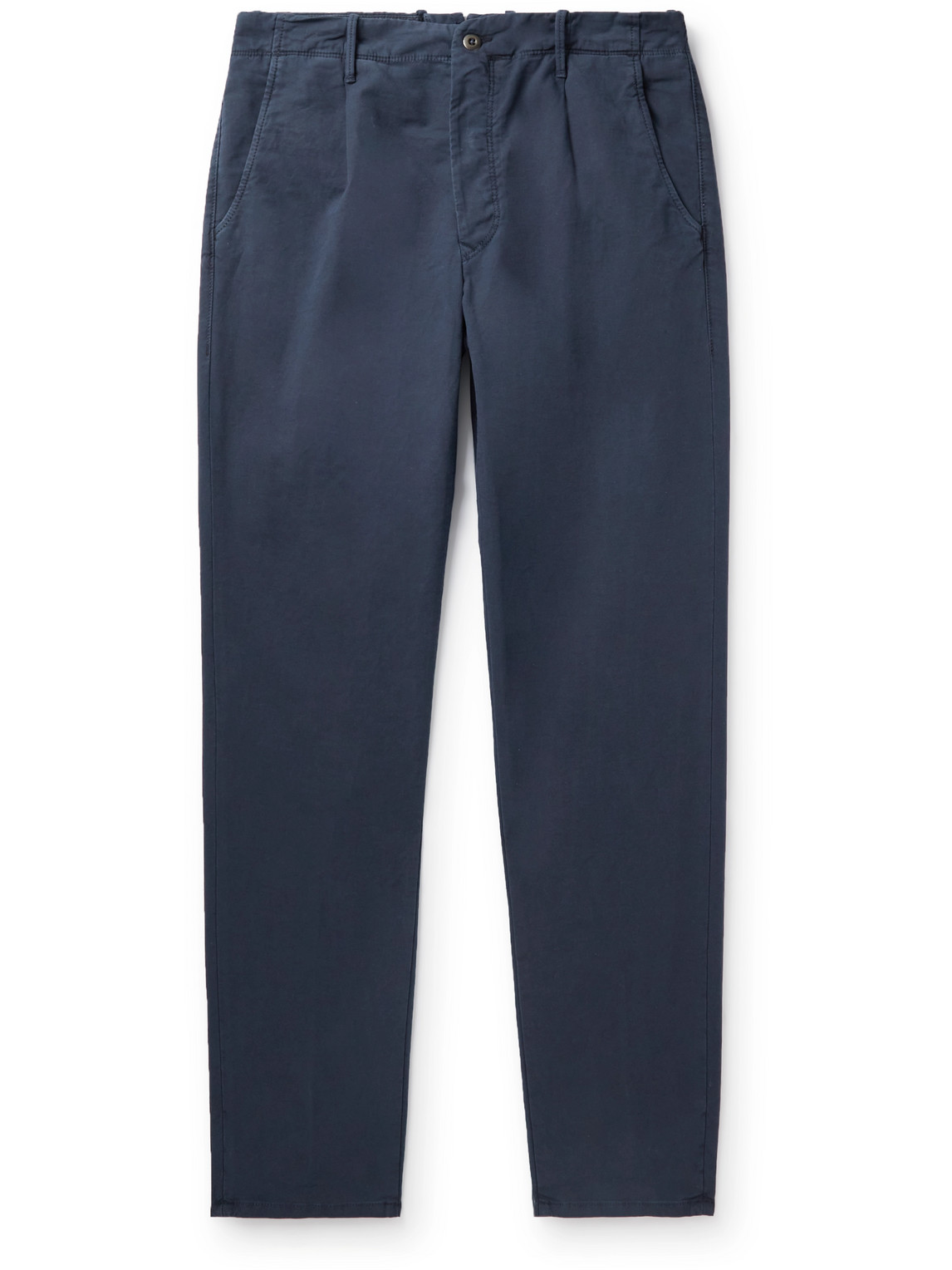 Tapered Pleated Stretch-Cotton Trousers