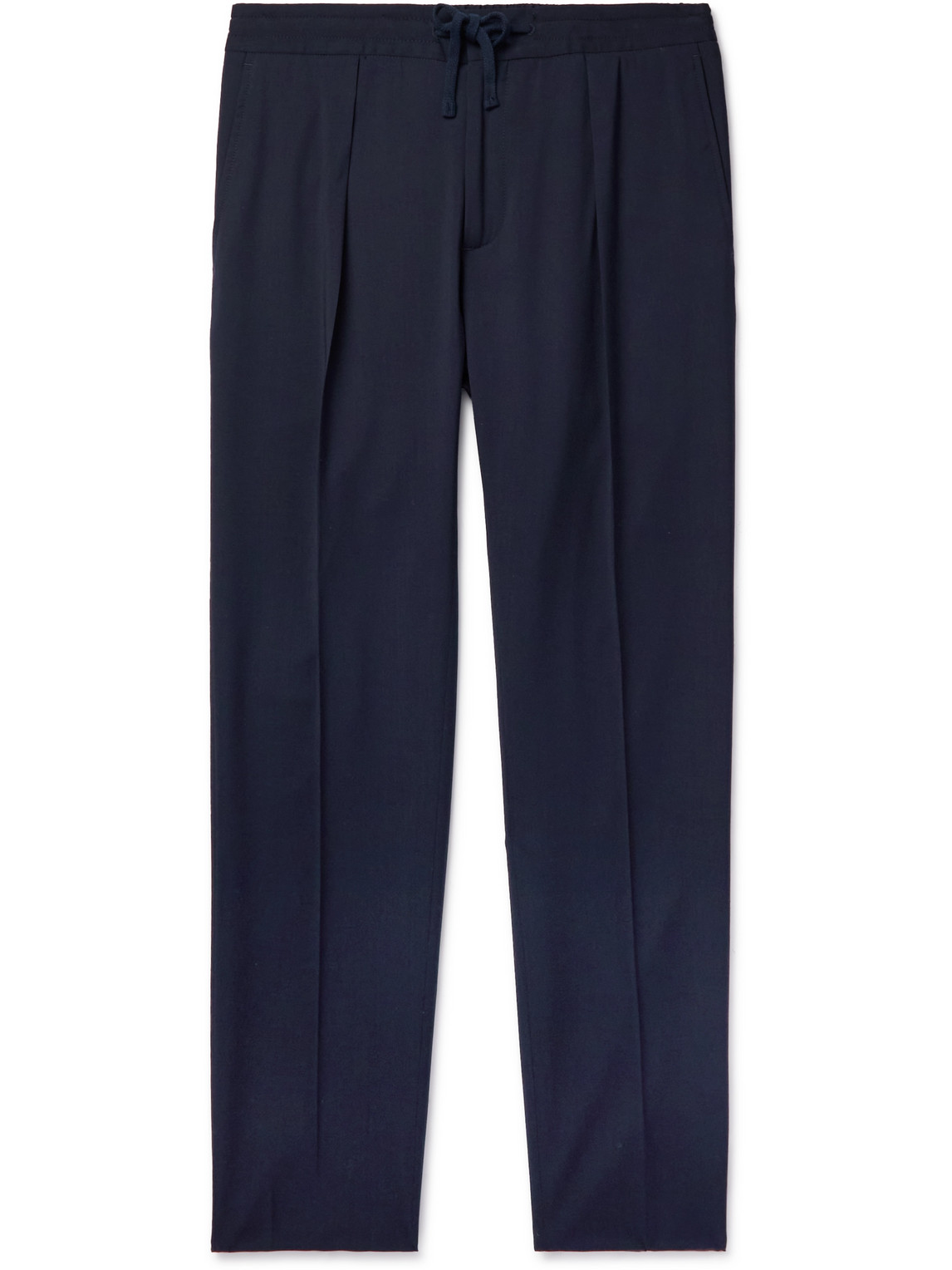 INCOTEX TAPERED PLEATED WOOL DRAWSTRING TROUSERS