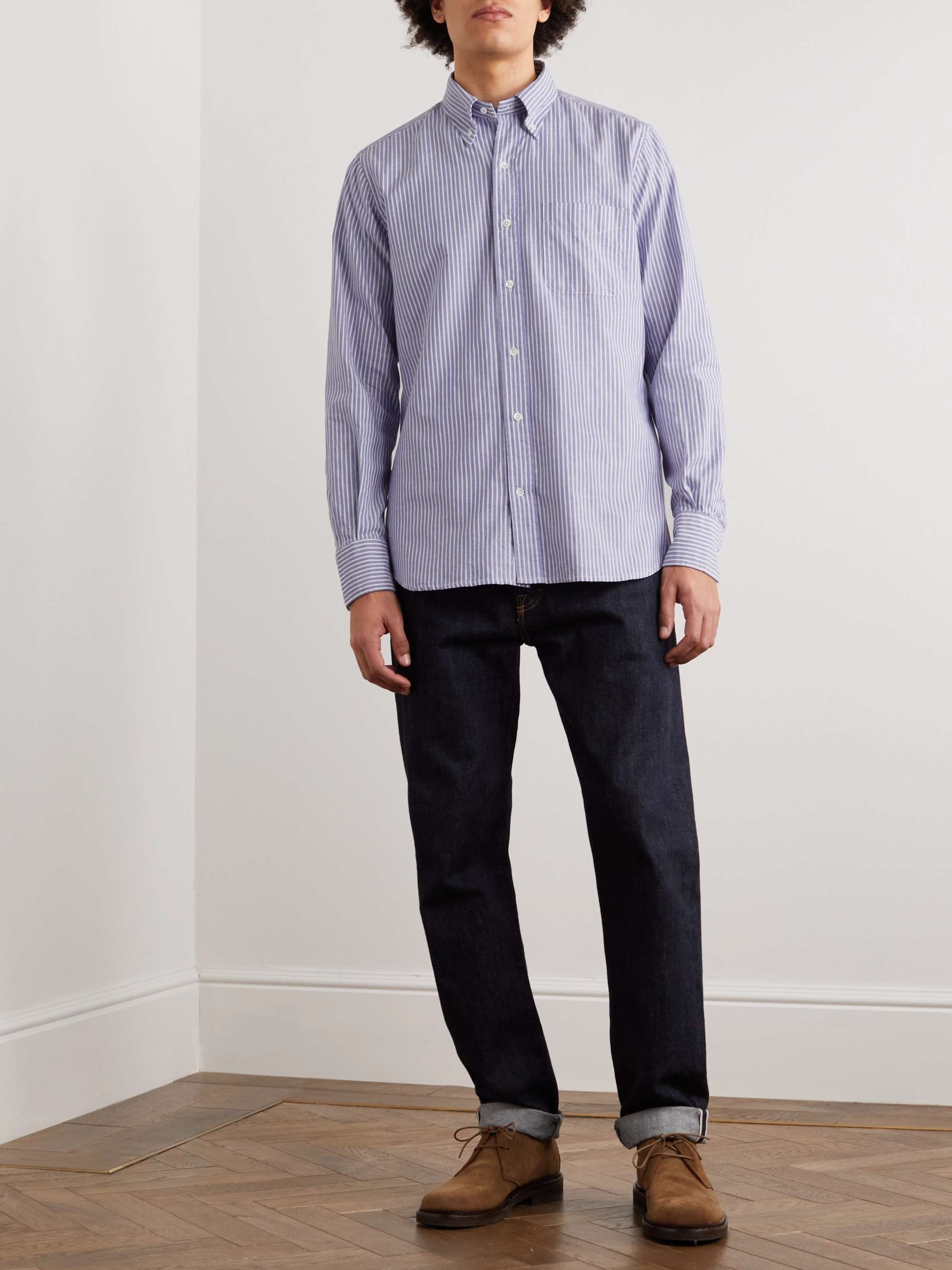 INCOTEX Glanshirt Button-Down Collar Striped Cotton Oxford Shirt for ...