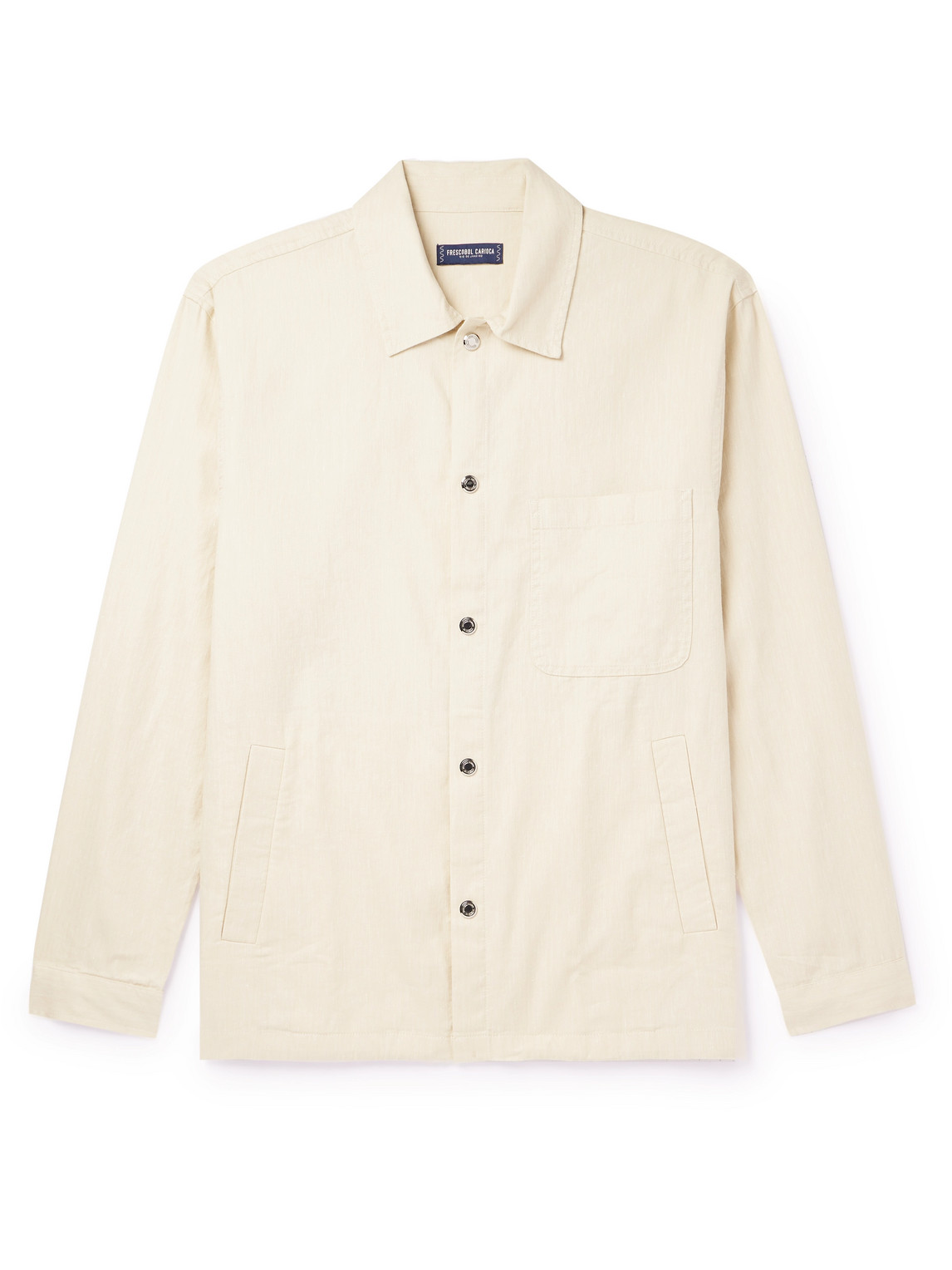 Shop Frescobol Carioca Diego Herringbone Linen And Cotton-blend Coach Jacket In Neutrals
