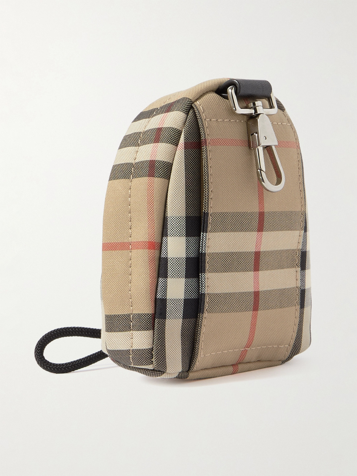 Shop Burberry Checked Leather-trimmed Canvas Keyring In Neutrals