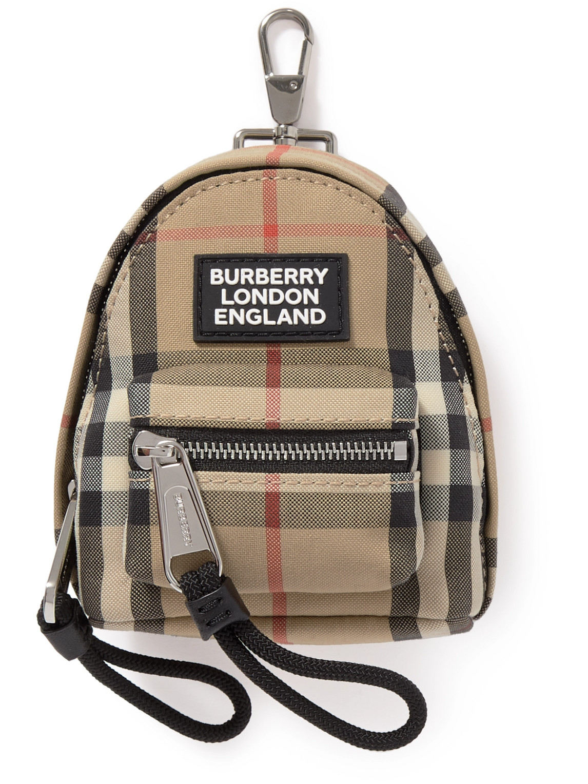 Burberry Checked Leather-trimmed Canvas Keyring In Neutrals