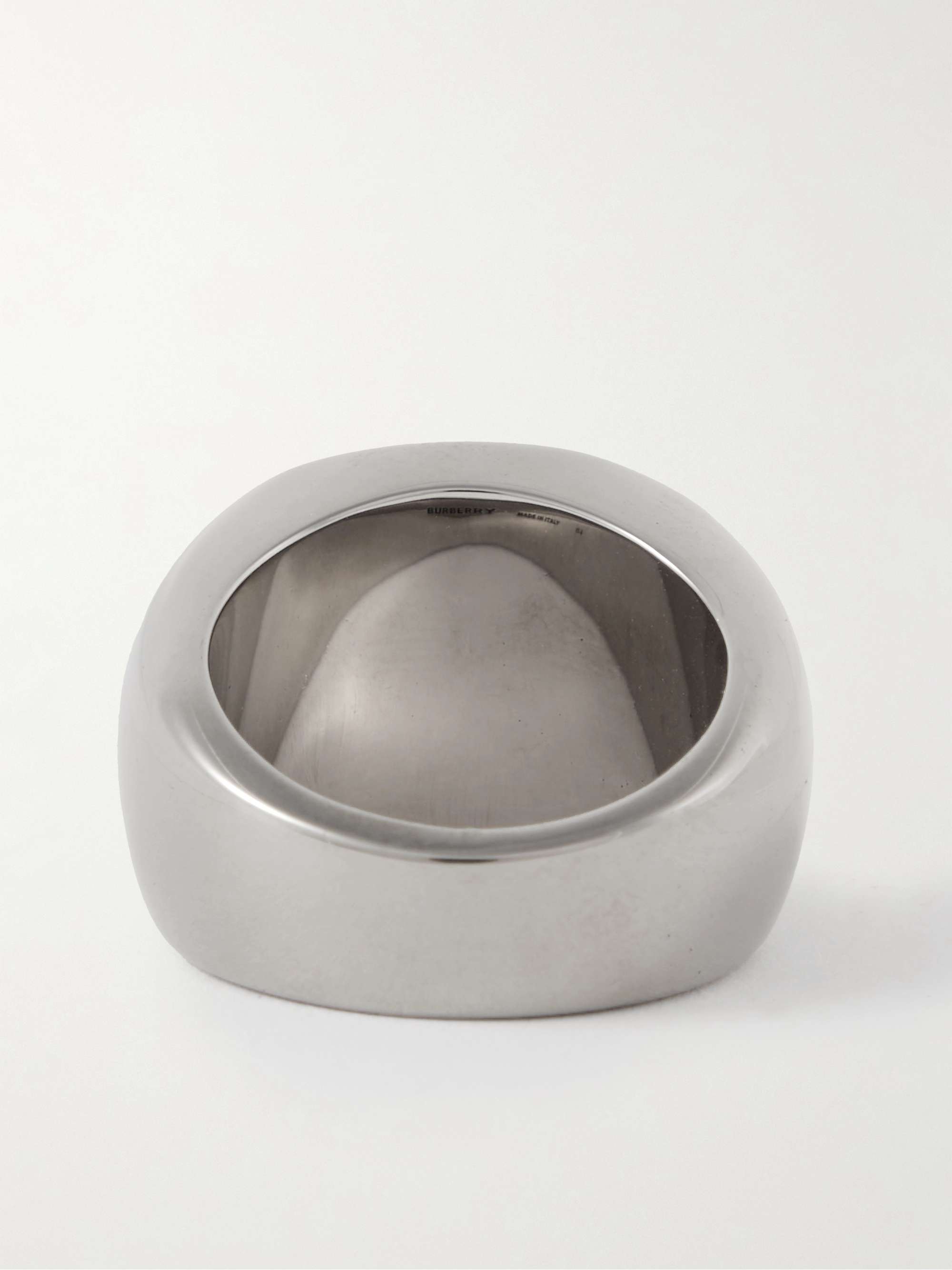 BURBERRY Logo-Engraved Palladium-Plated Signet Ring