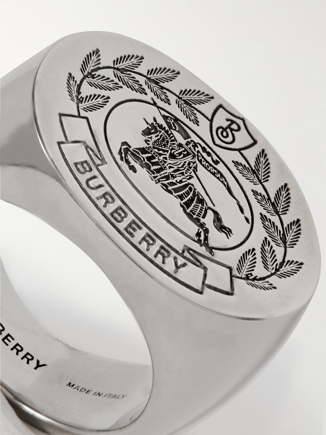 Shop Burberry Logo-engraved Palladium-plated Signet Ring In Silver