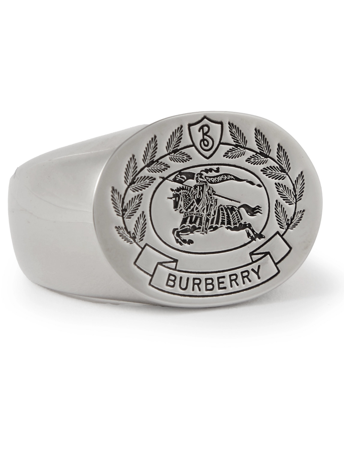 Burberry Logo-engraved Palladium-plated Signet Ring In Silver