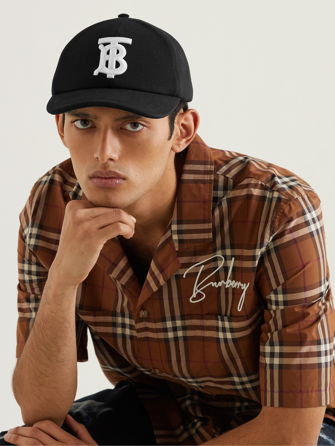 Shop Burberry Embroidered Cotton-twill Baseball Cap In Black