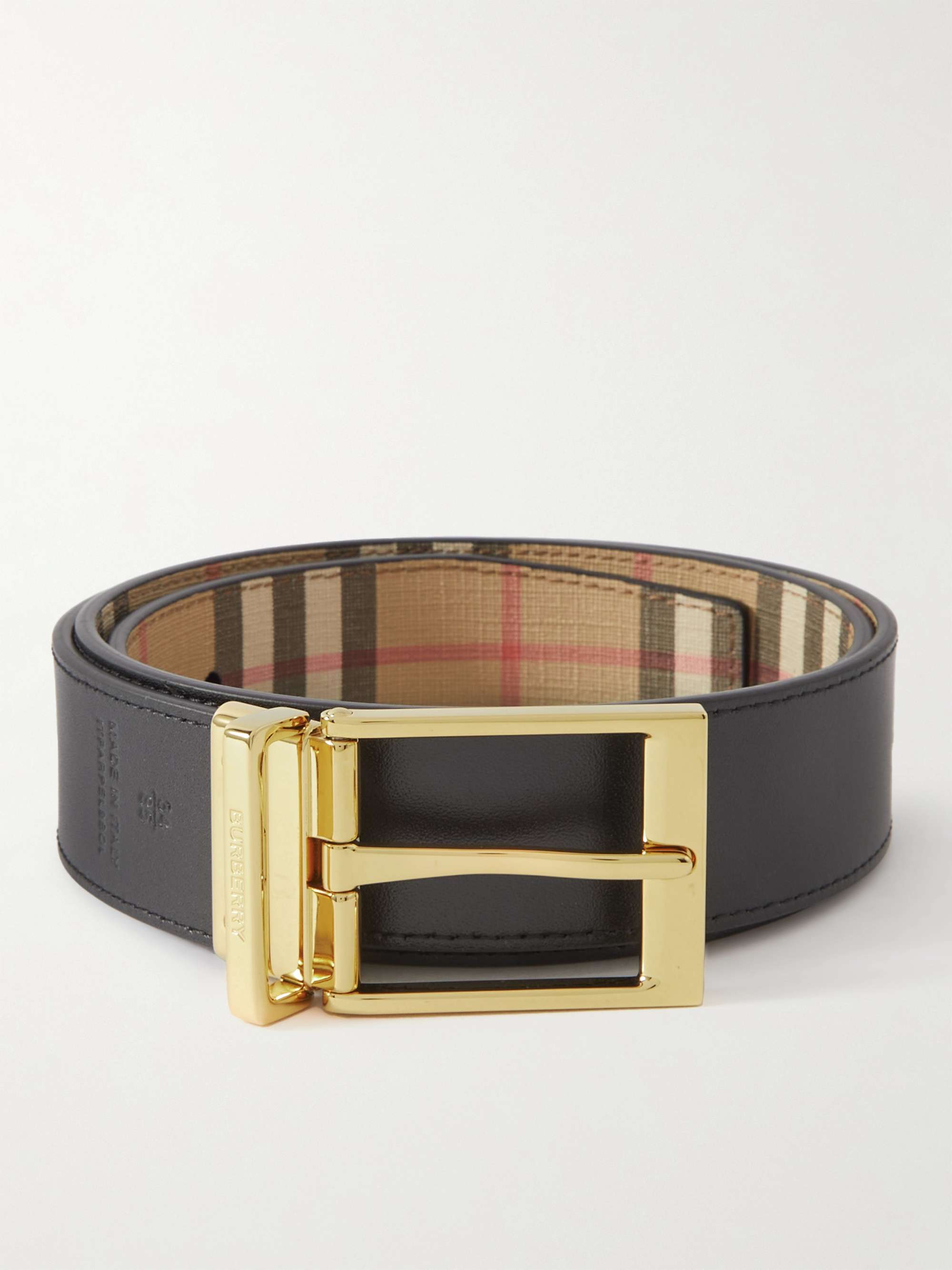 Burberry Monogram Hand-Painted Vintage Check E-Canvas Leather Belt