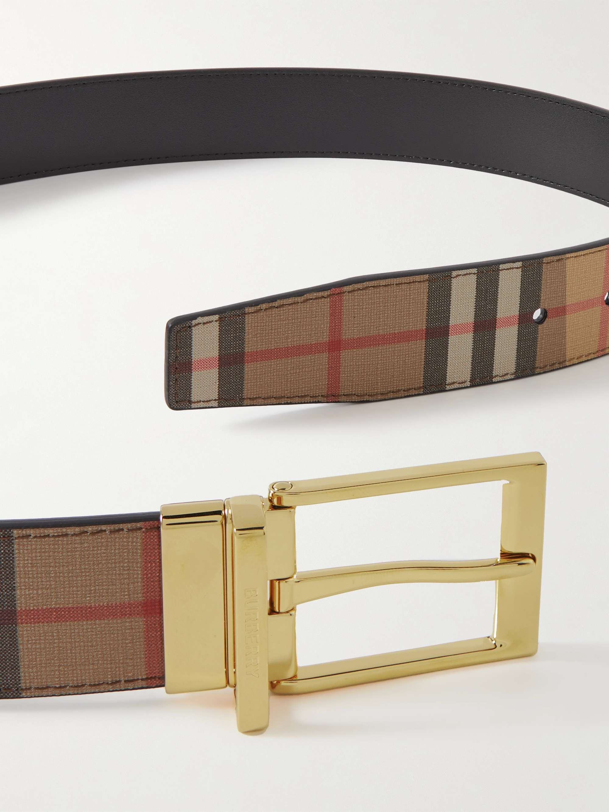 3.5cm Reversible Checked E-Canvas and Leather Belt