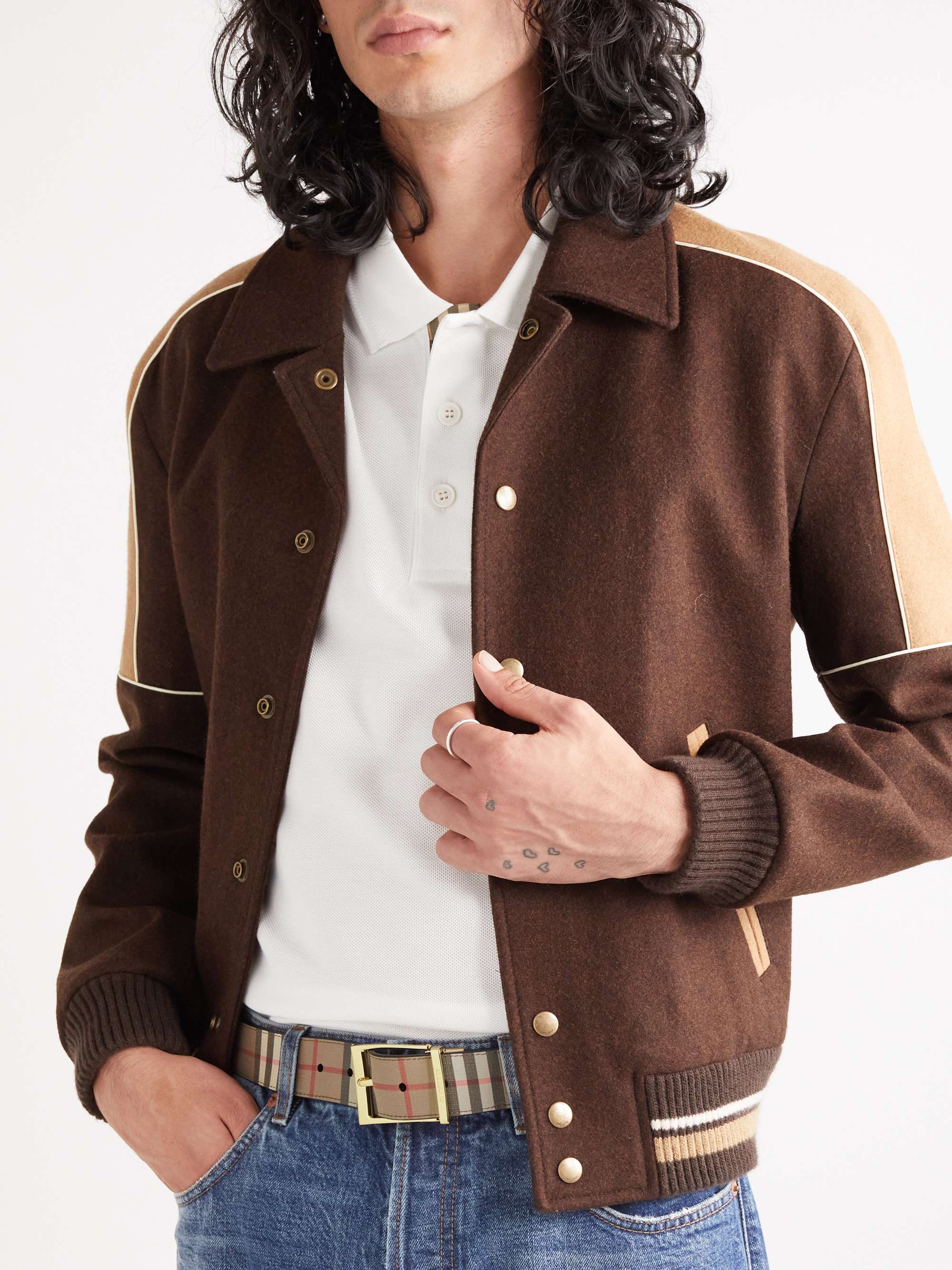 BURBERRY 3.5cm Reversible Checked  E-Canvas and Leather Belt