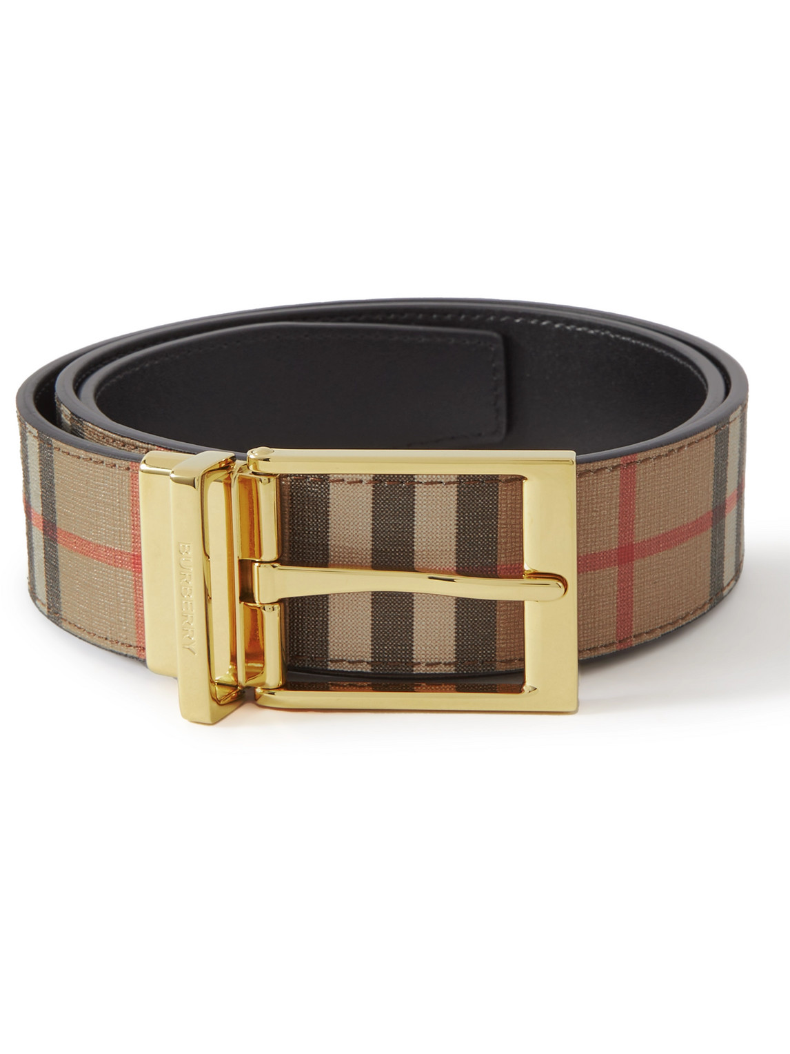 Burberry 3.5cm Reversible Checked E-canvas And Leather Belt In Brown