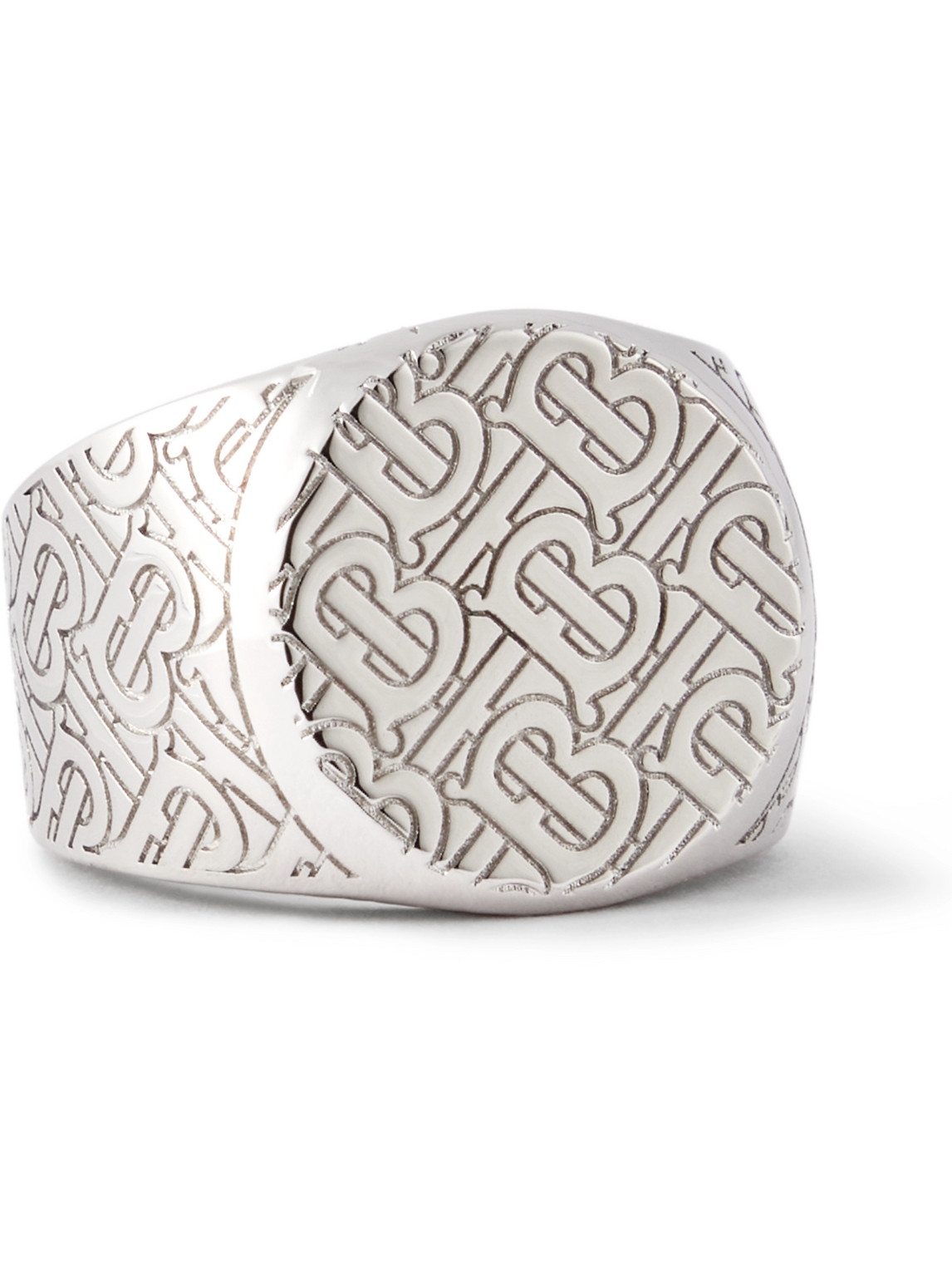 Shop Burberry Monogrammed Palladium-plated Signet Ring In Silver