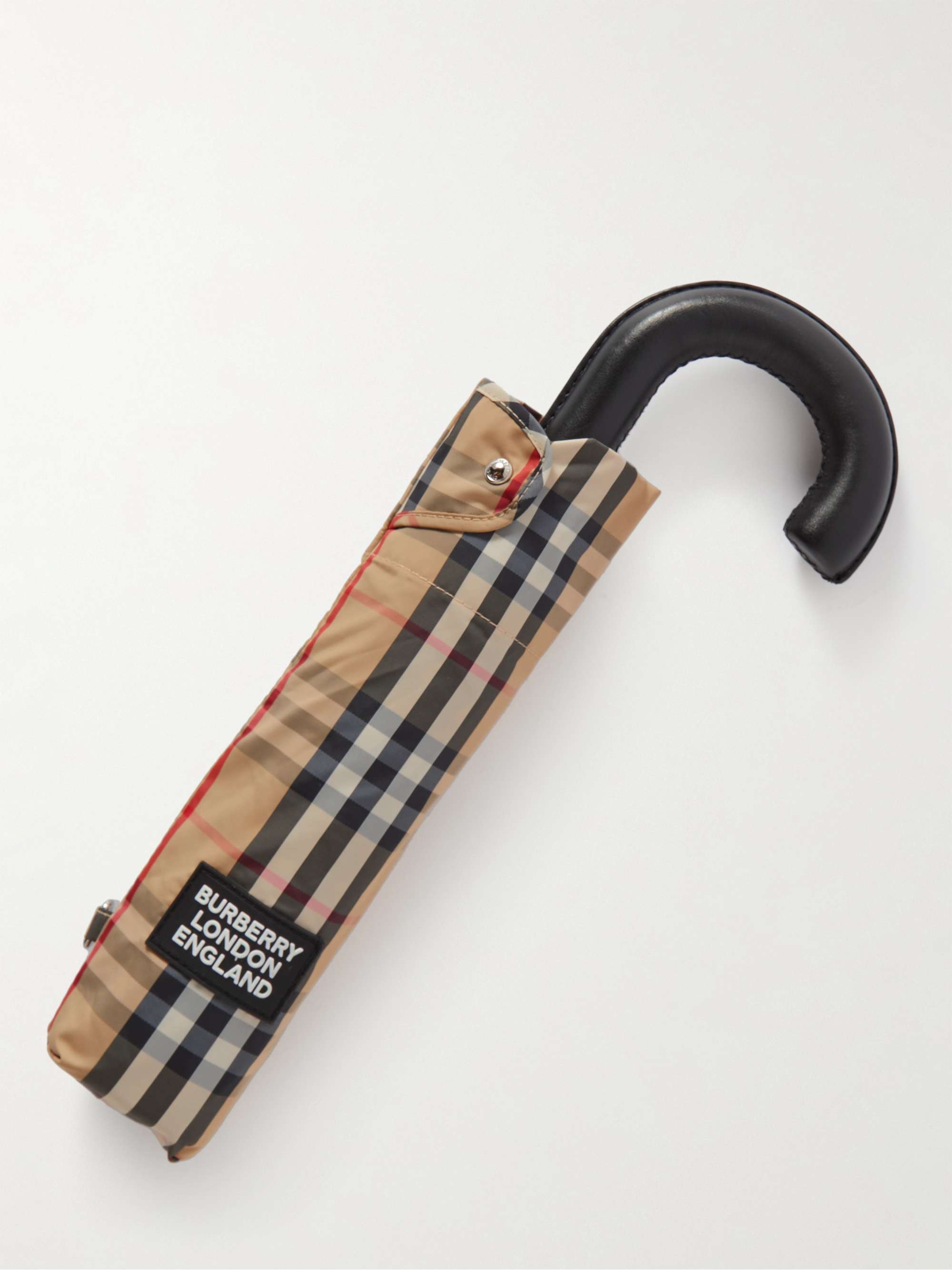 Checked Leather-Handle Umbrella