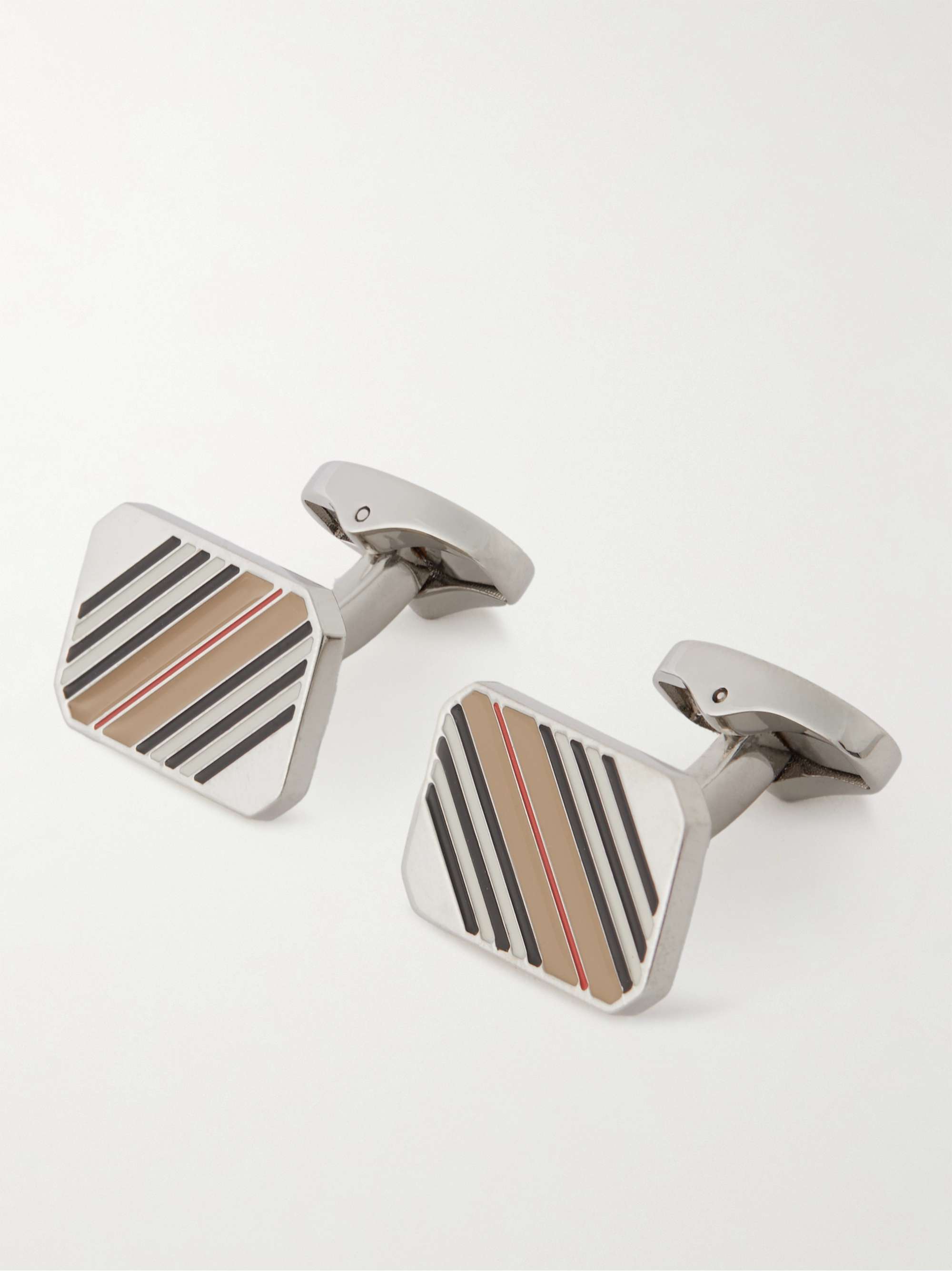 Burberry Men's Check Engraved Cufflinks In Palladio