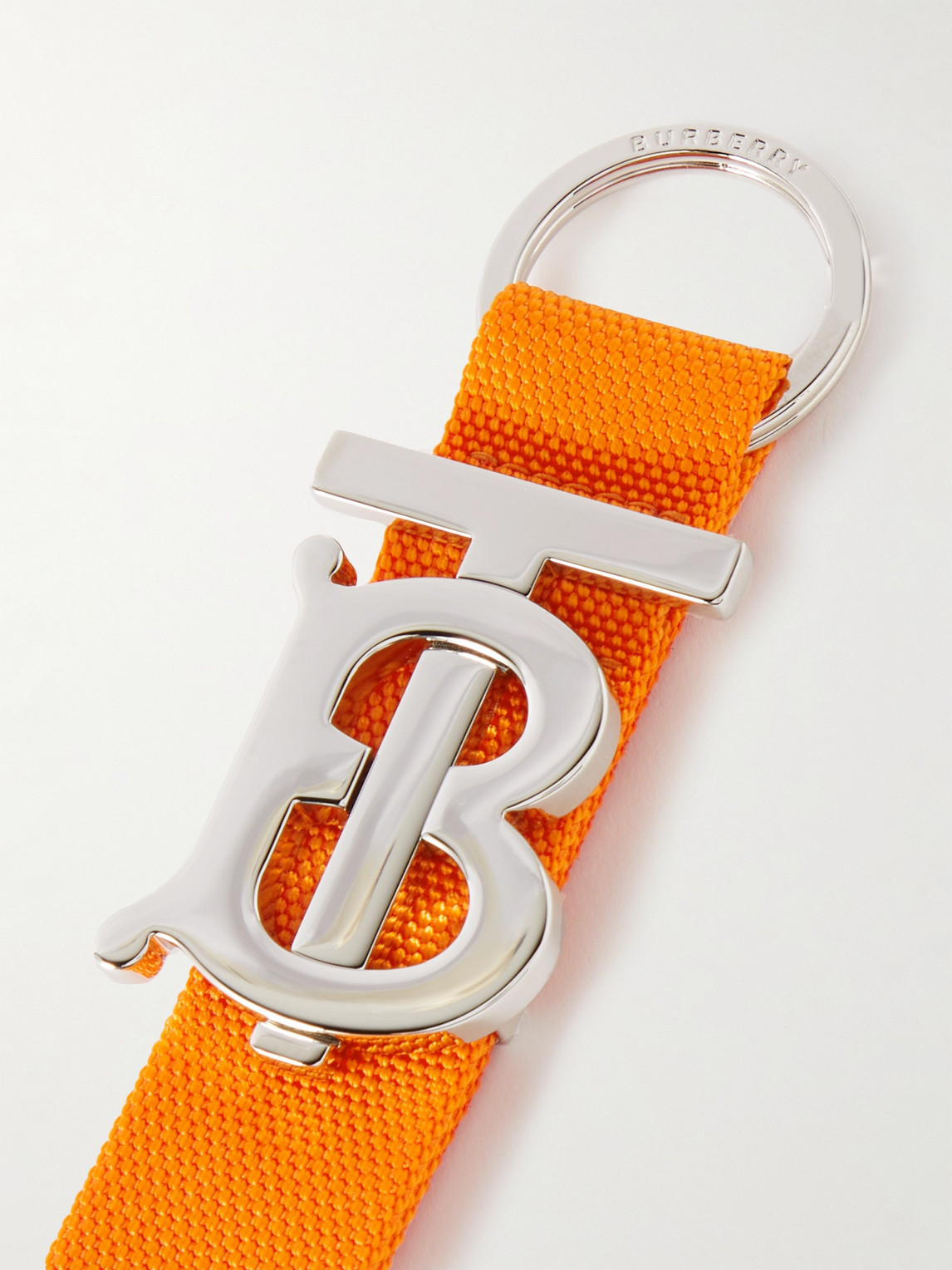 Shop Burberry Leather-trimmed Webbing Key Ring In Orange
