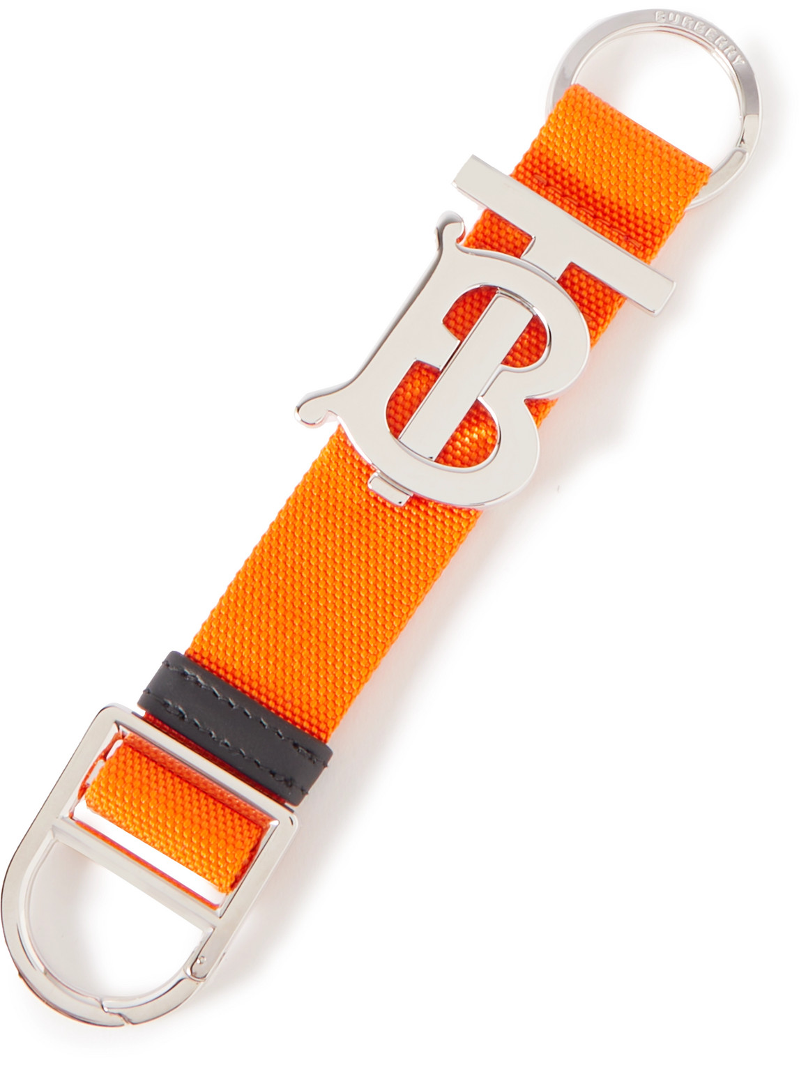Burberry Leather-trimmed Webbing Key Ring In Orange