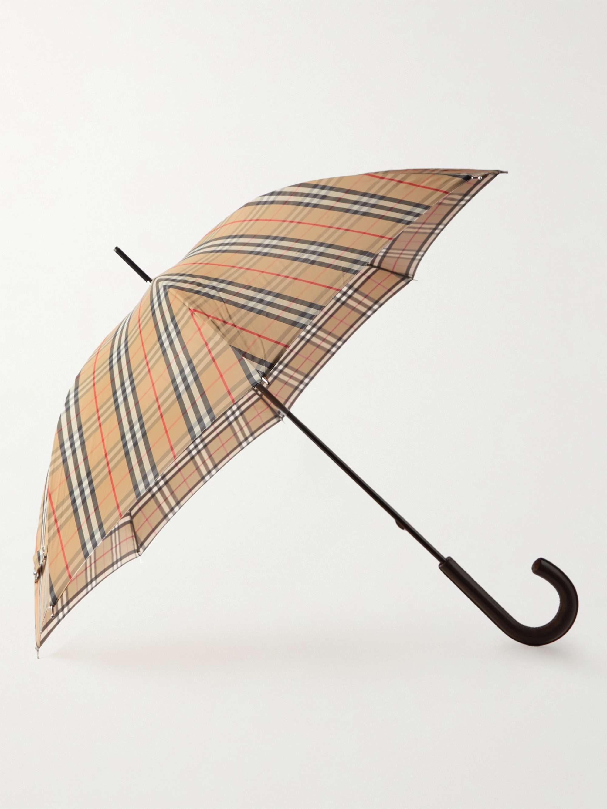 BURBERRY Checked Shell and Leather Umbrella