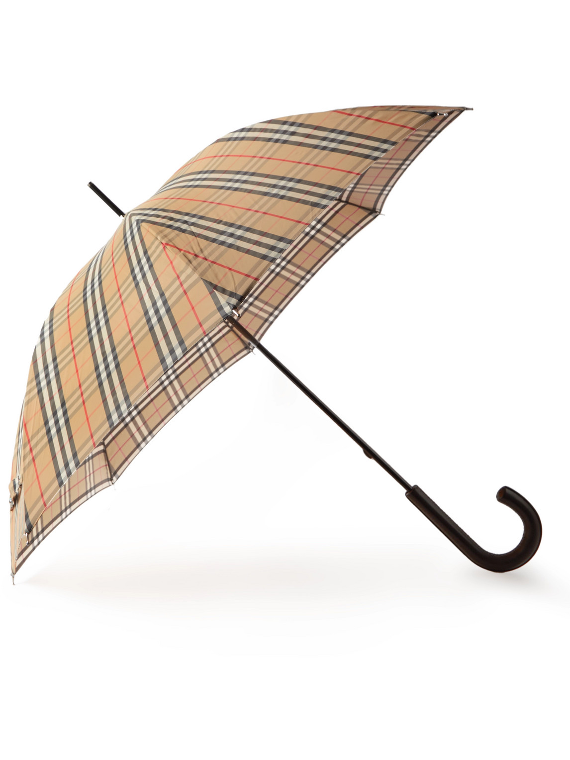 Burberry Checked Shell And Leather Umbrella In Neutrals