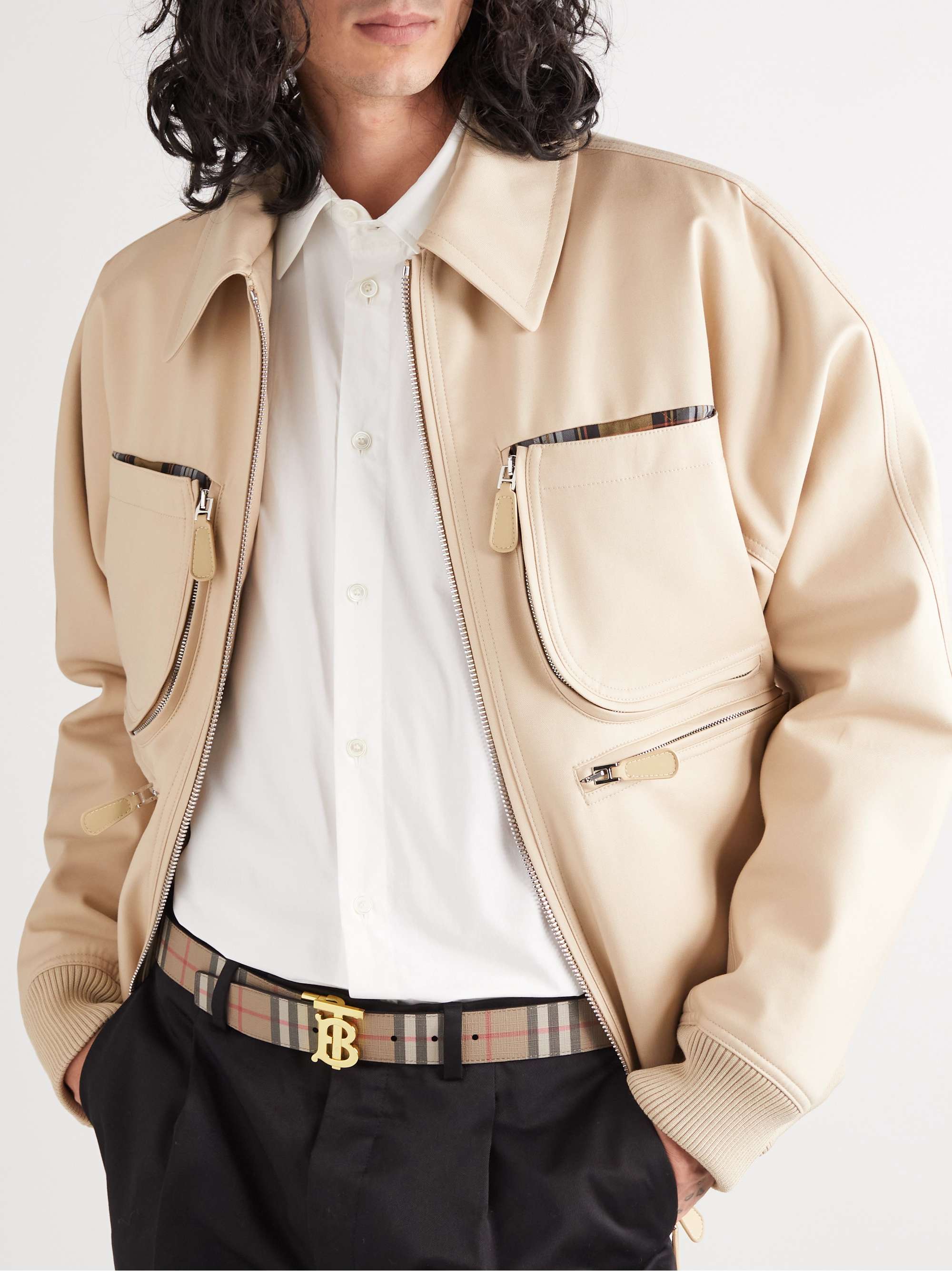 BURBERRY 3.5cm Reversible Checked E-Canvas and Leather Belt