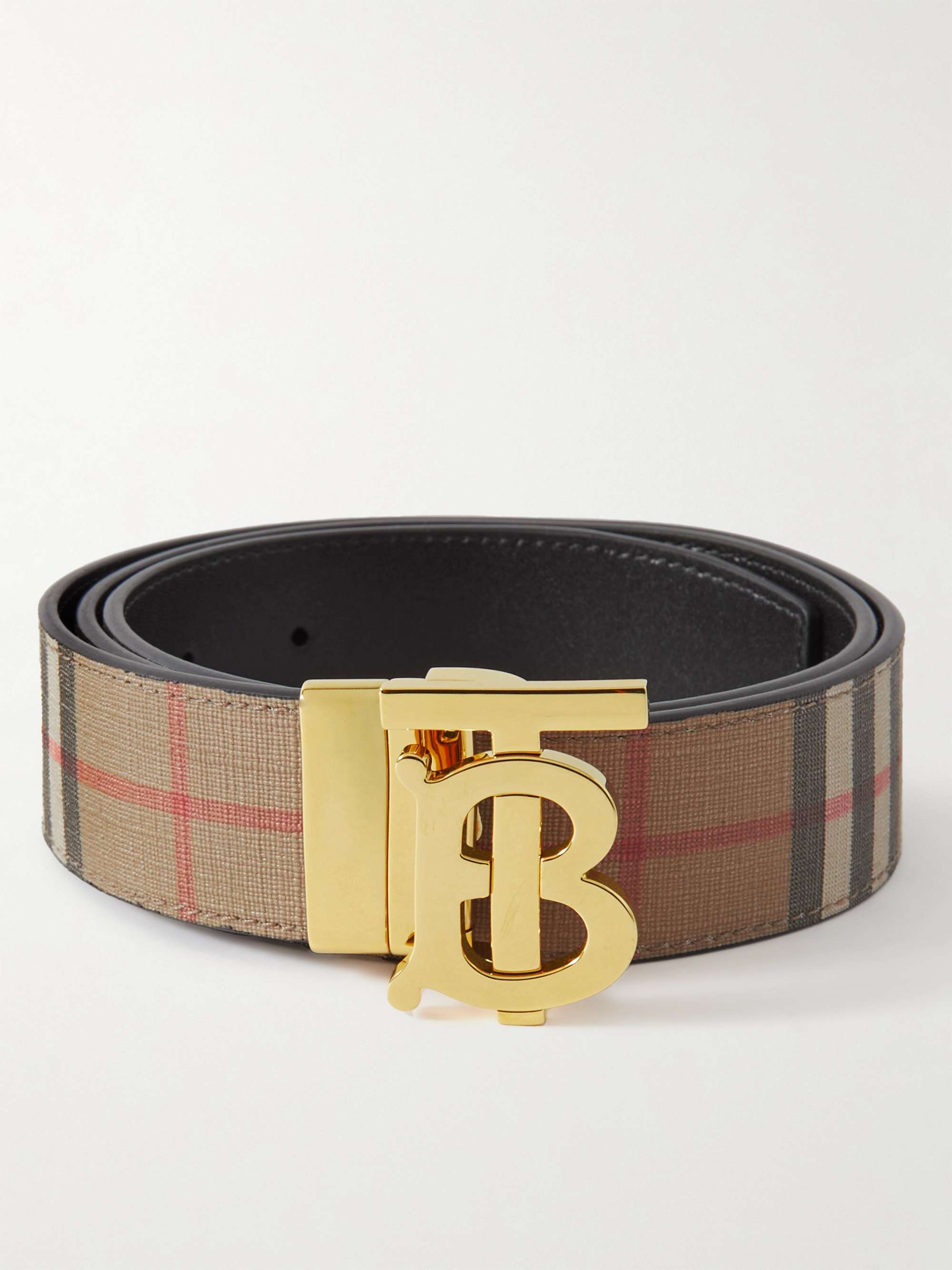 BURBERRY 3.5cm Reversible Checked E-Canvas and Leather Belt