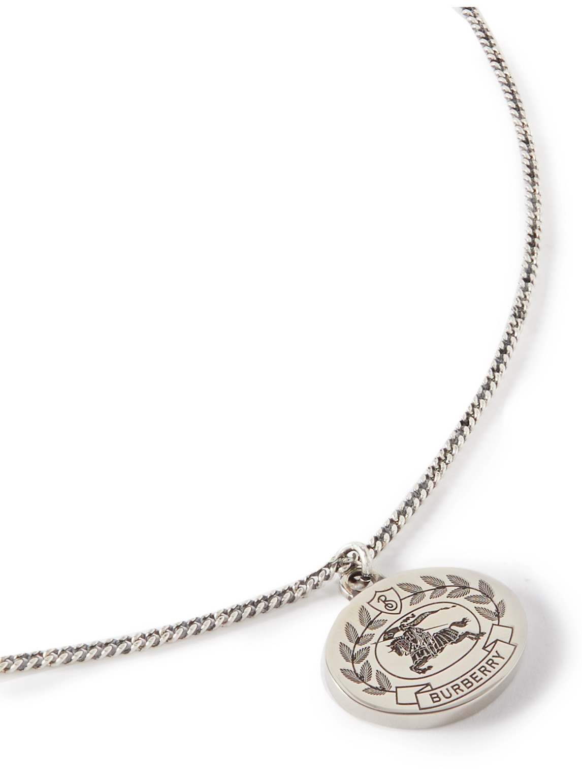 Logo-Engraved Palladium-Plated Pendant Necklace