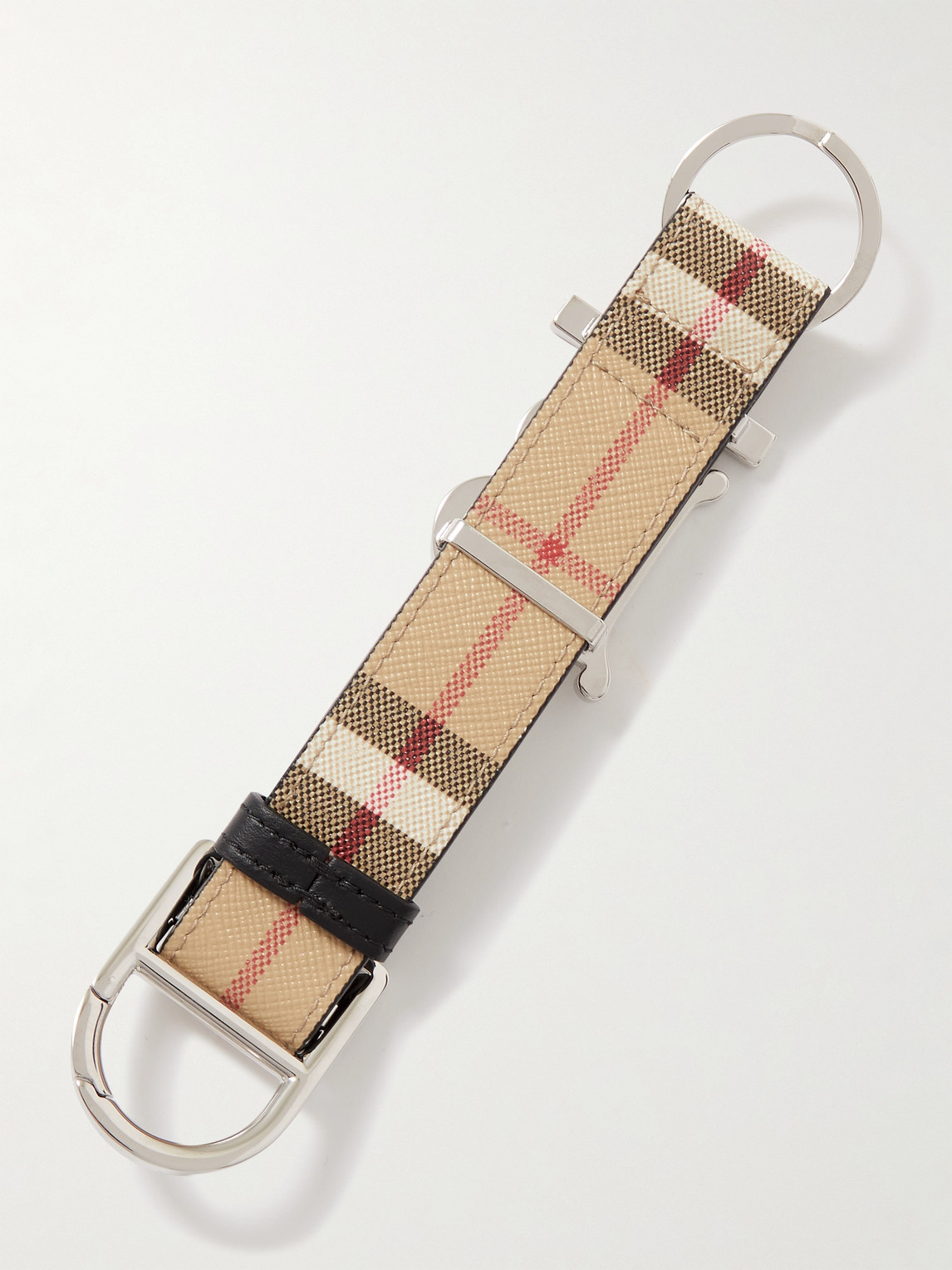 Shop Burberry Checked Leather-trimmed Cotton-blend Canvas Keyring In Neutrals