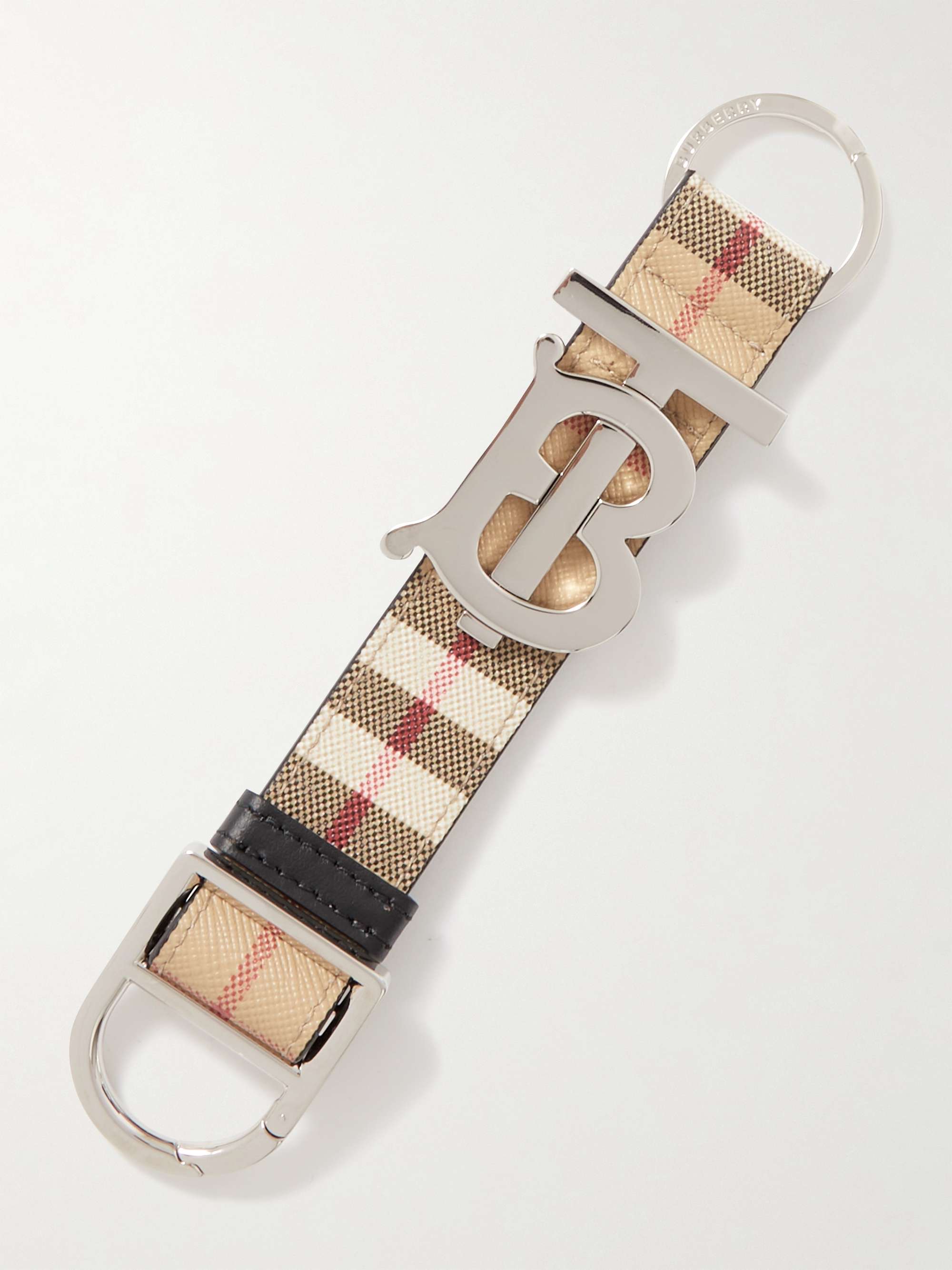 BURBERRY Checked Leather-Trimmed Cotton-Blend Canvas Keyring for