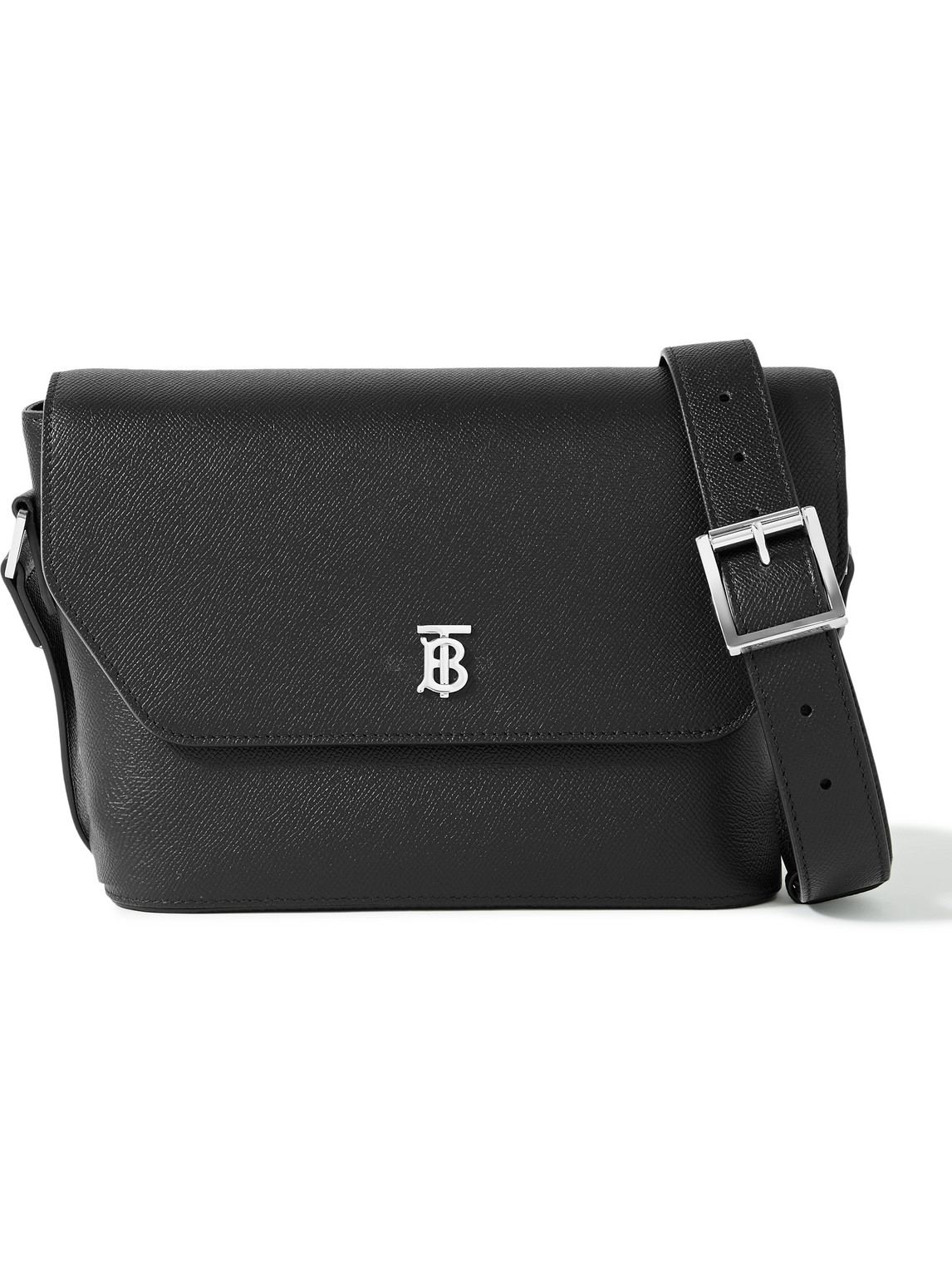 Burberry Leather Tb Monogram Messenger Bag In Black