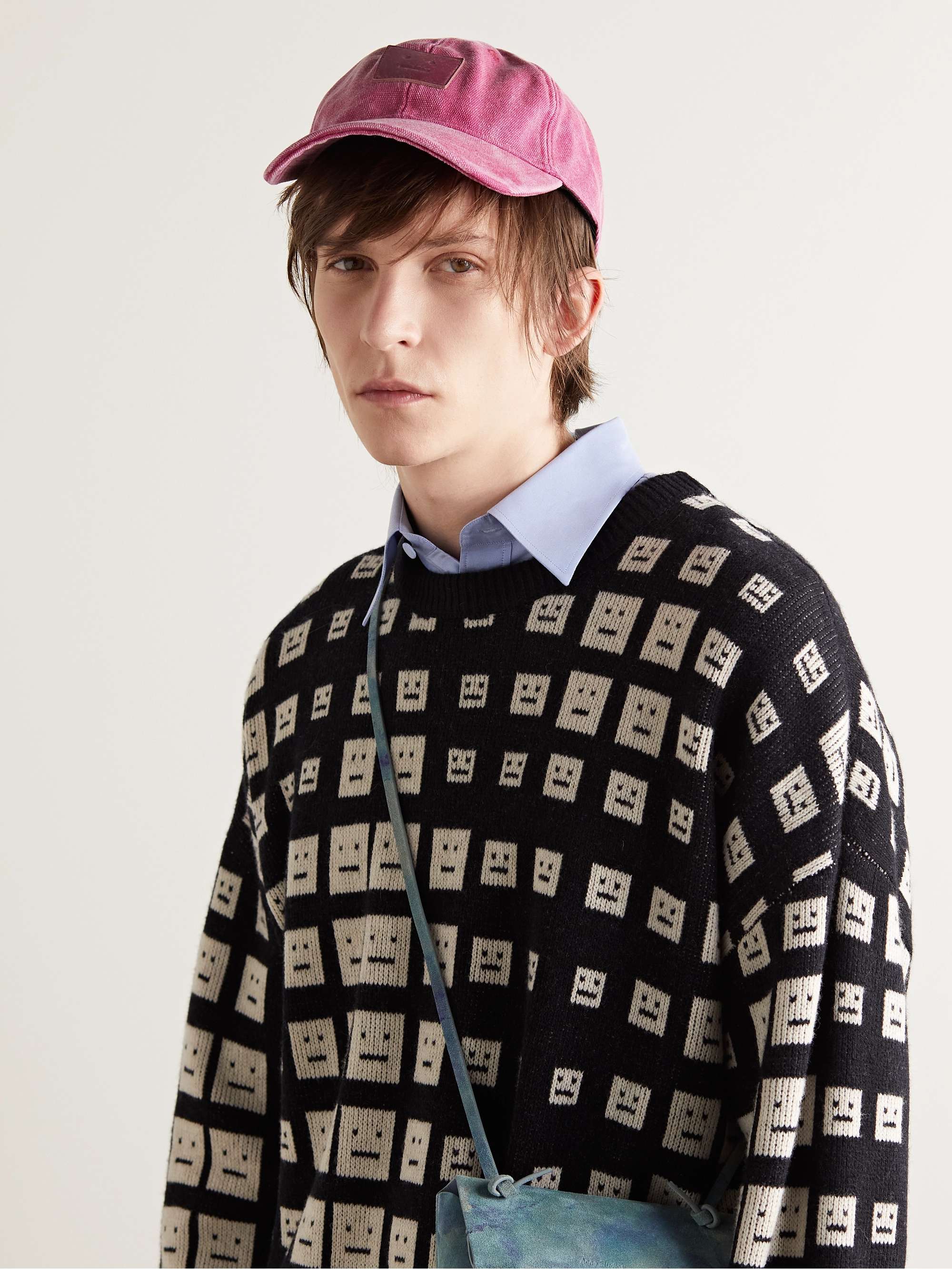 ACNE STUDIOS Leather-Trimmed Distressed Cotton-Canvas Baseball Cap