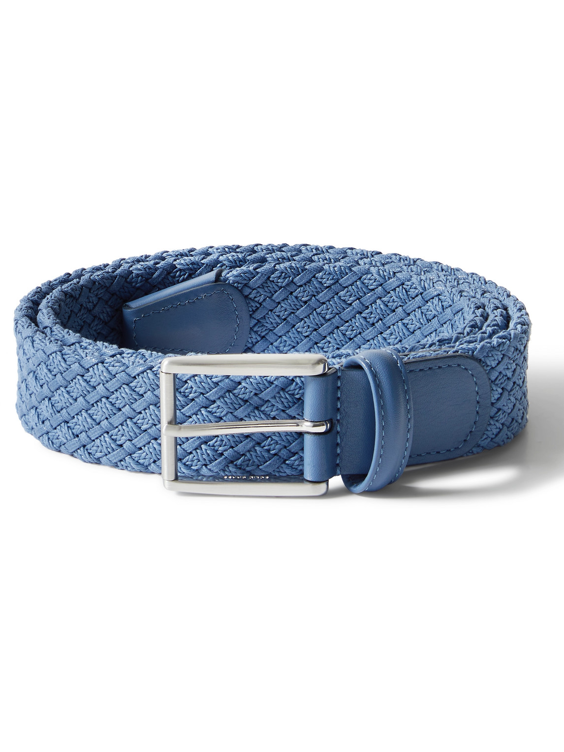 Anderson's 3.5cm Leather-trimmed Waxed-cotton Belt In Blue