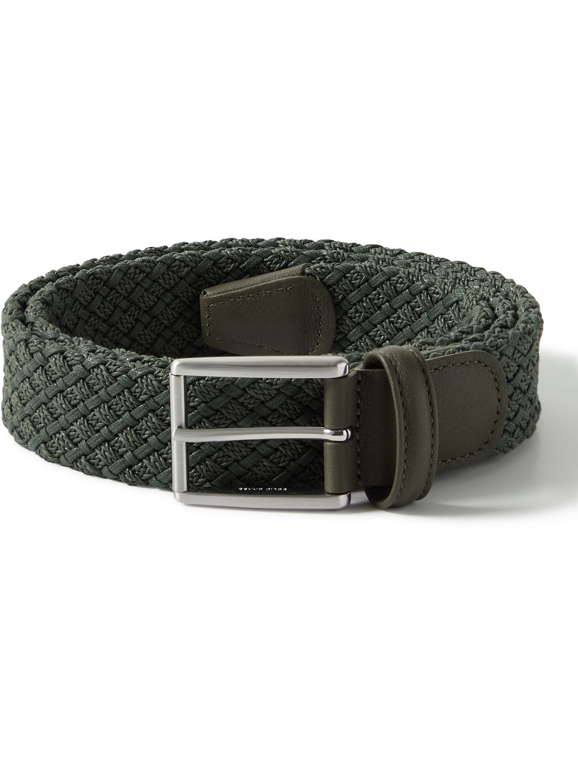 Anderson's 3.5cm Leather-trimmed Waxed-cotton Belt In Green