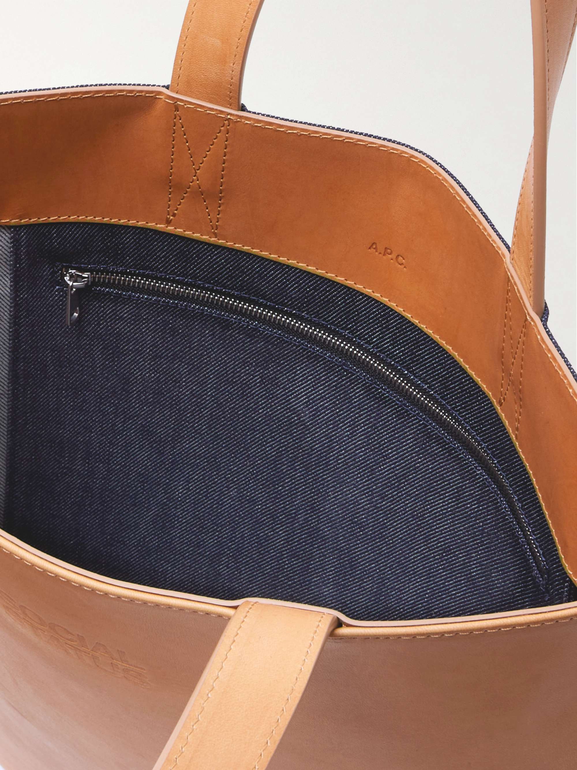 A.P.C. Social Status Logo-Print Denim and Leather Tote Bag