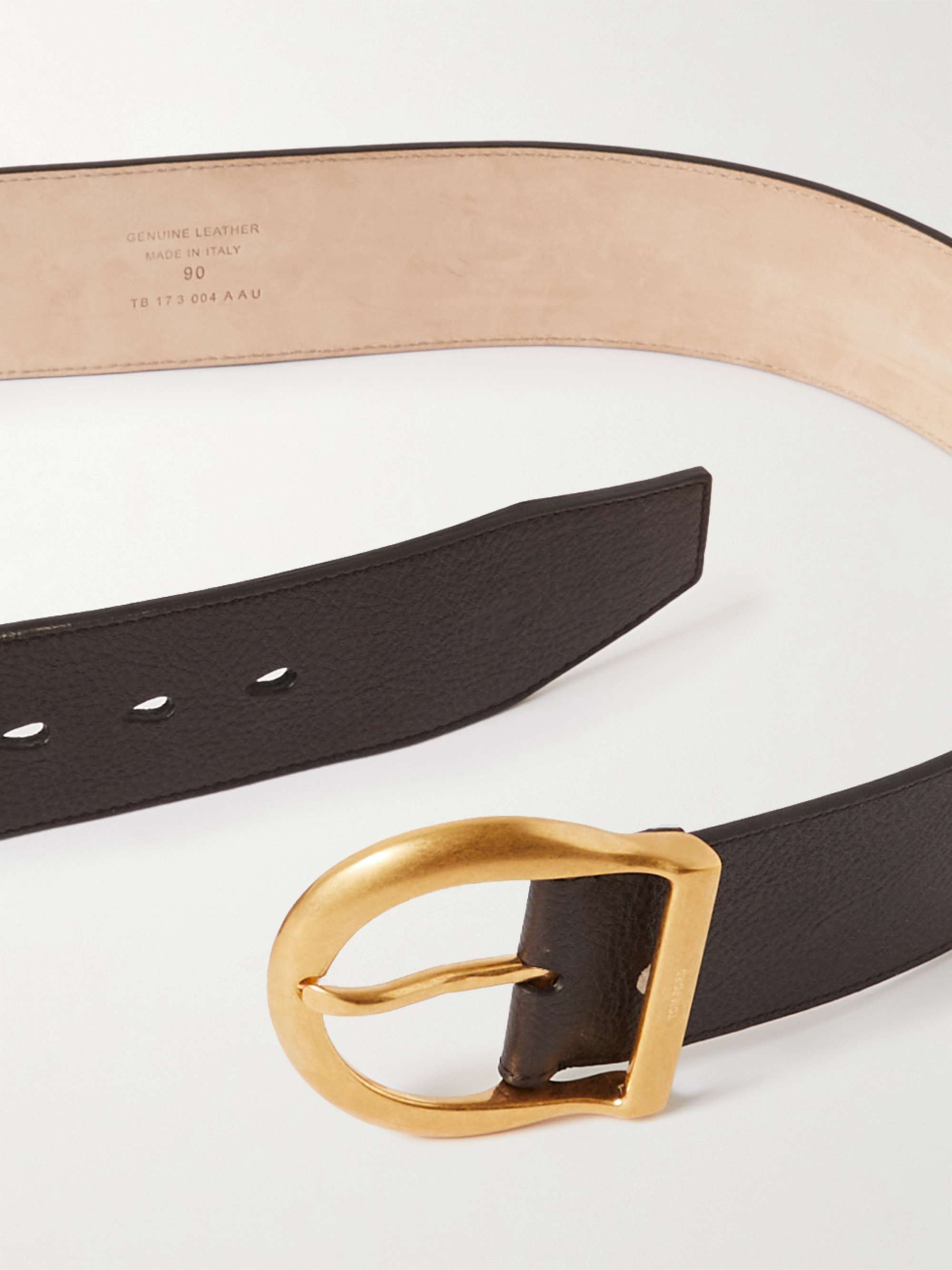 Leather belt with gold-toned buckle - Massimo Dutti