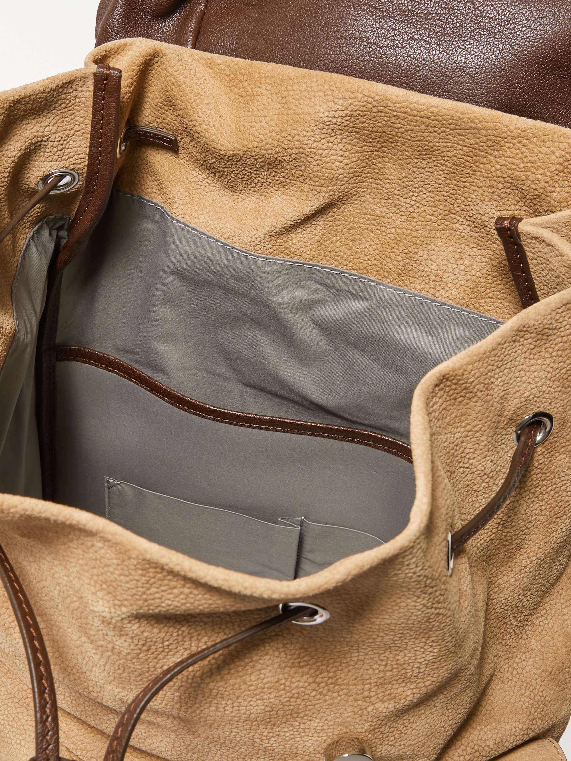 BRUNELLO CUCINELLI Leather-Trimmed Suede Backpack
