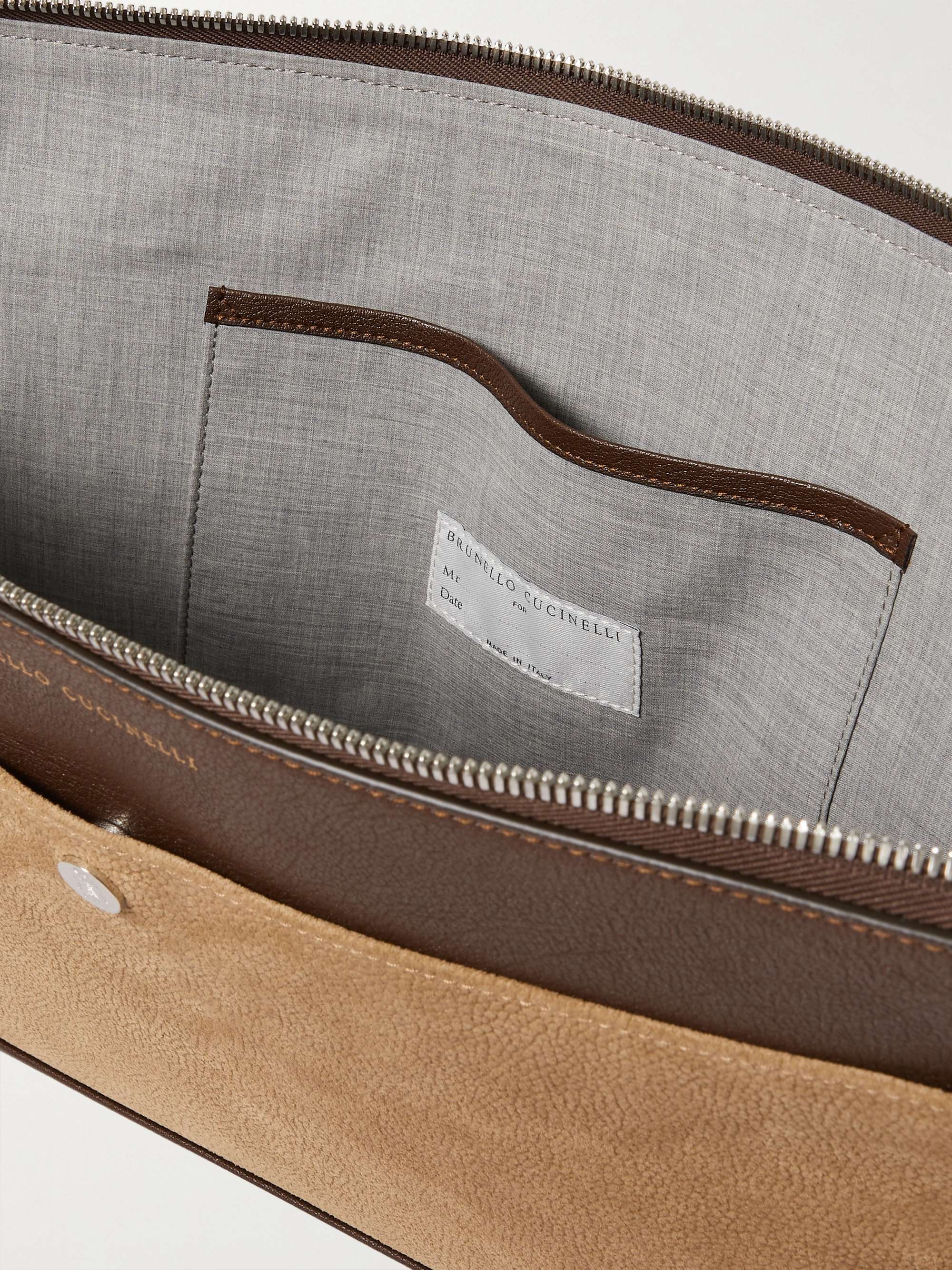 BRUNELLO CUCINELLI Leather-Trimmed Suede Pouch