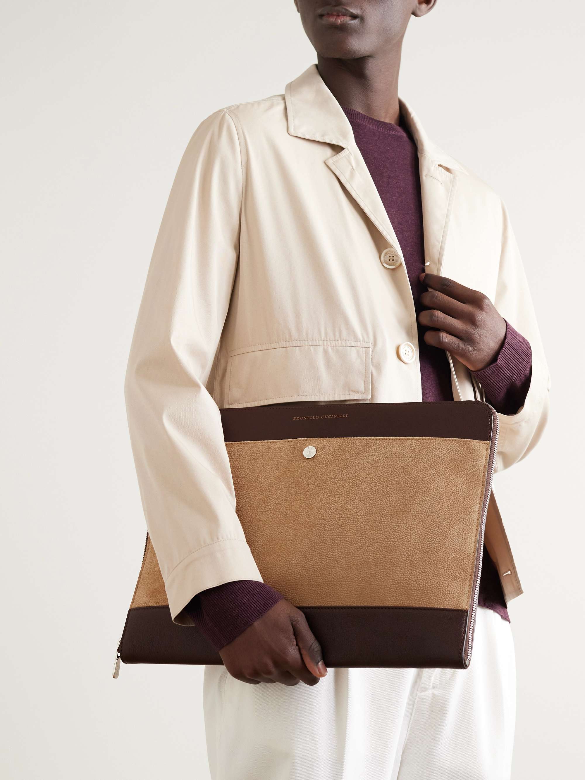 BRUNELLO CUCINELLI Leather-Trimmed Suede Pouch
