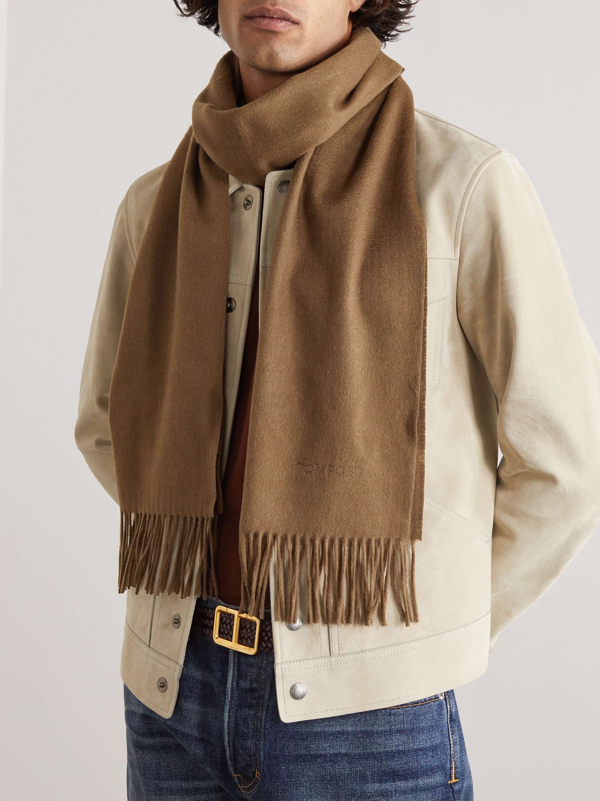 TOM FORD Logo-Embroidered Fringed Cashmere Scarf
